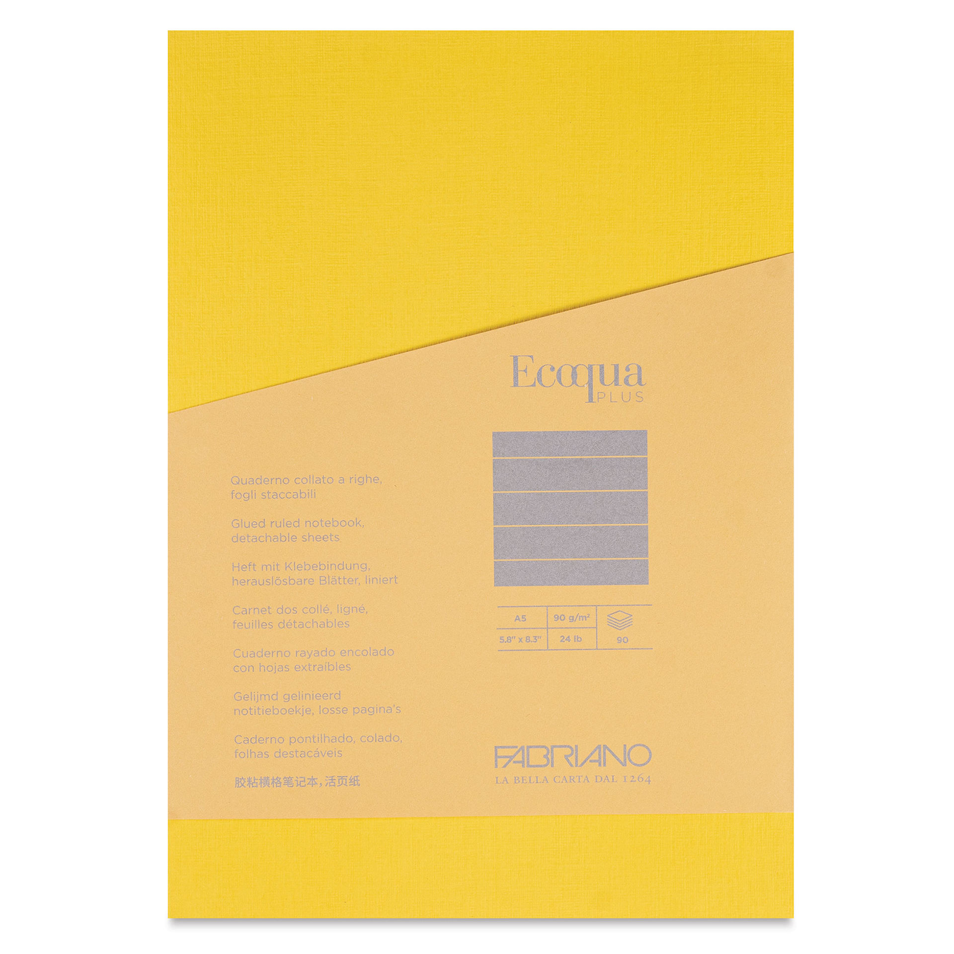 Fabriano Ecoqua Plus Glue-Bound Notebook - Yellow, 5-4/5" x 8-1/4", Lined, front cover