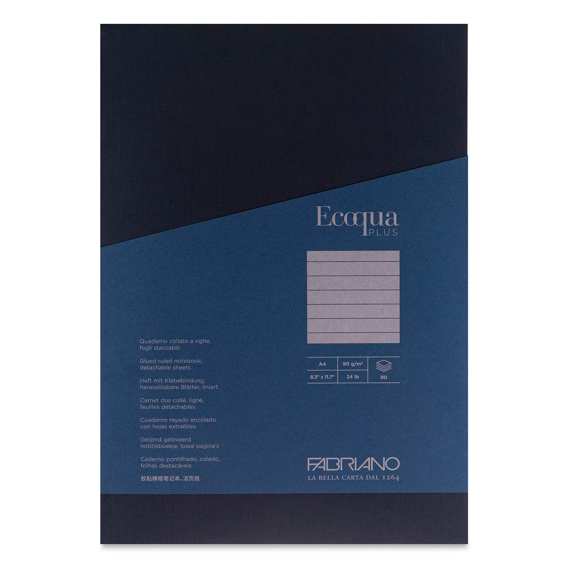 Fabriano Ecoqua Plus Glue-Bound Notebook - Navy, 8-1/4" x 11-7/10", Lined, front cover