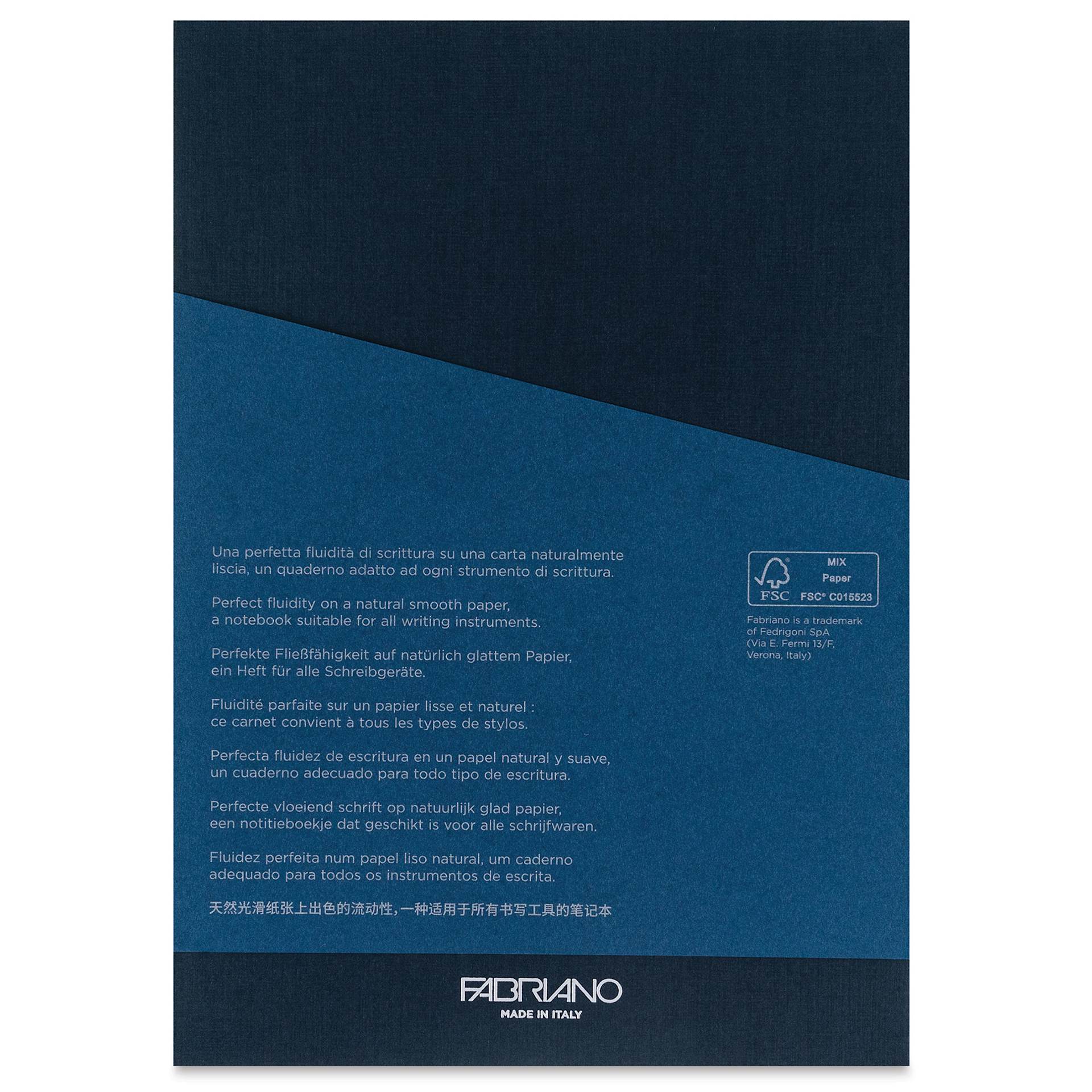 Fabriano Ecoqua Plus Glue-Bound Notebook - Navy, 5-4/5" x 8-1/4", Lined, back cover