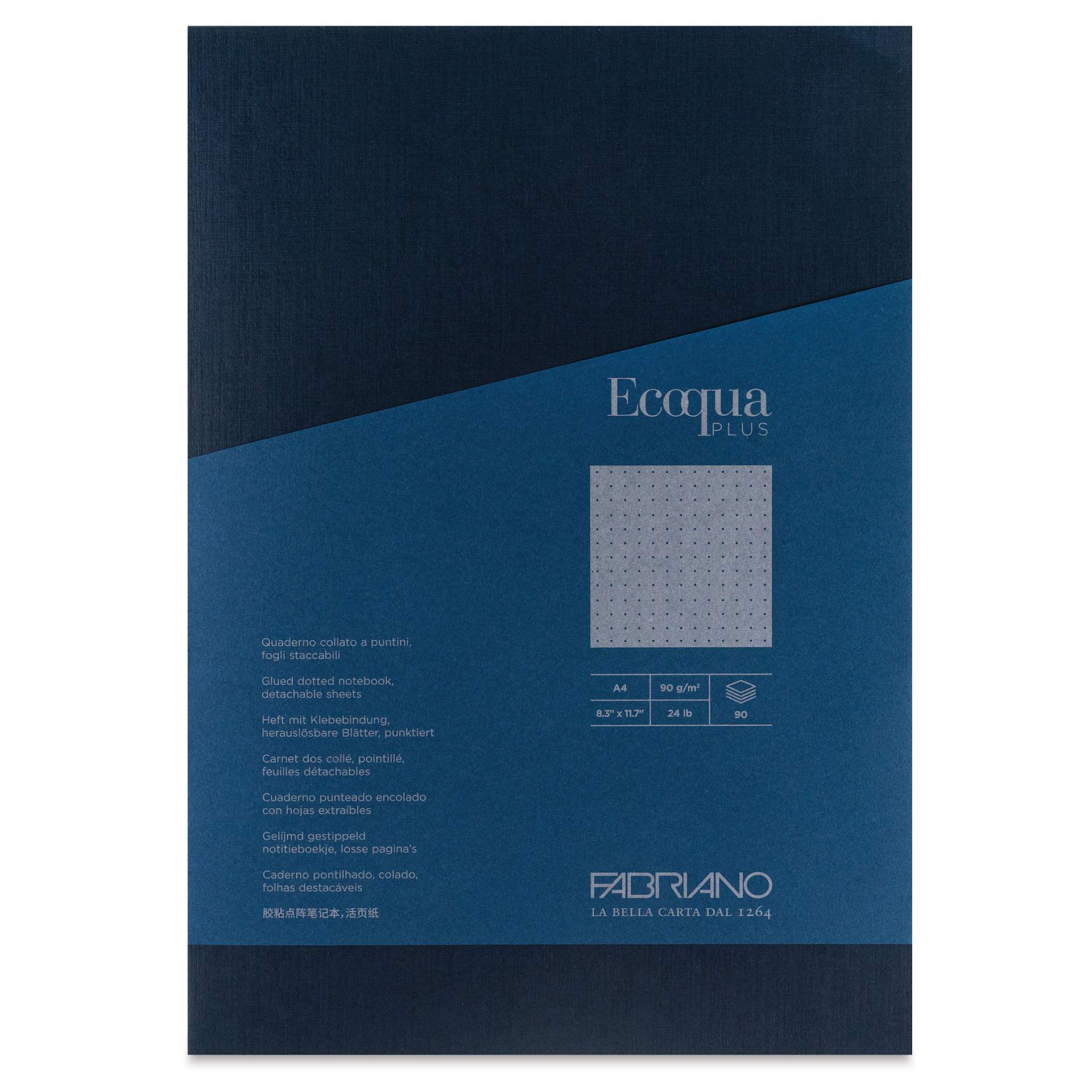 Fabriano Ecoqua Plus Glue-Bound Notebook - Navy, 8-1/4" x 11-7/10", Dot Grid, front cover