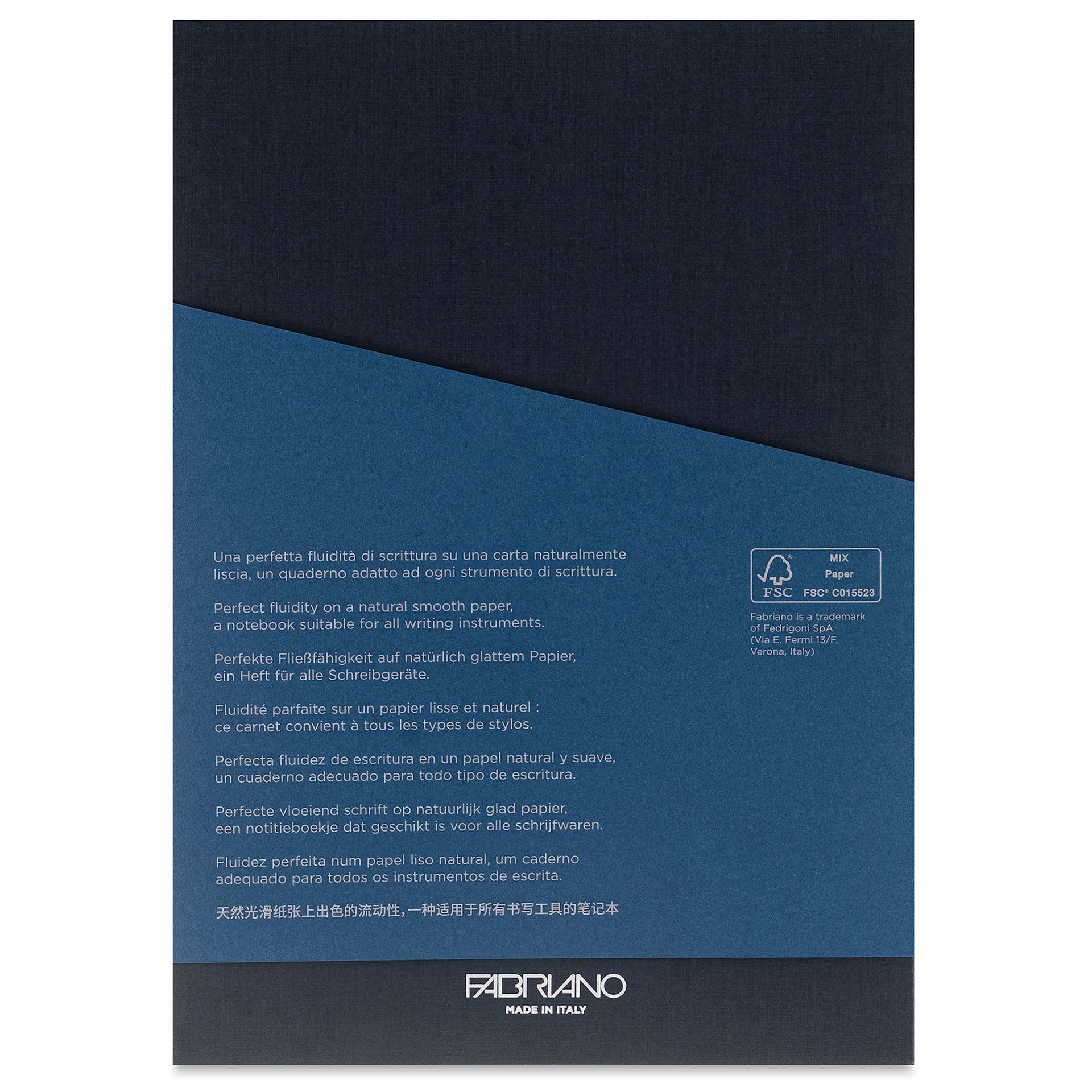 Fabriano Ecoqua Plus Glue-Bound Notebook - Navy, 5-4/5" x 8-1/4", Dot Grid, back cover