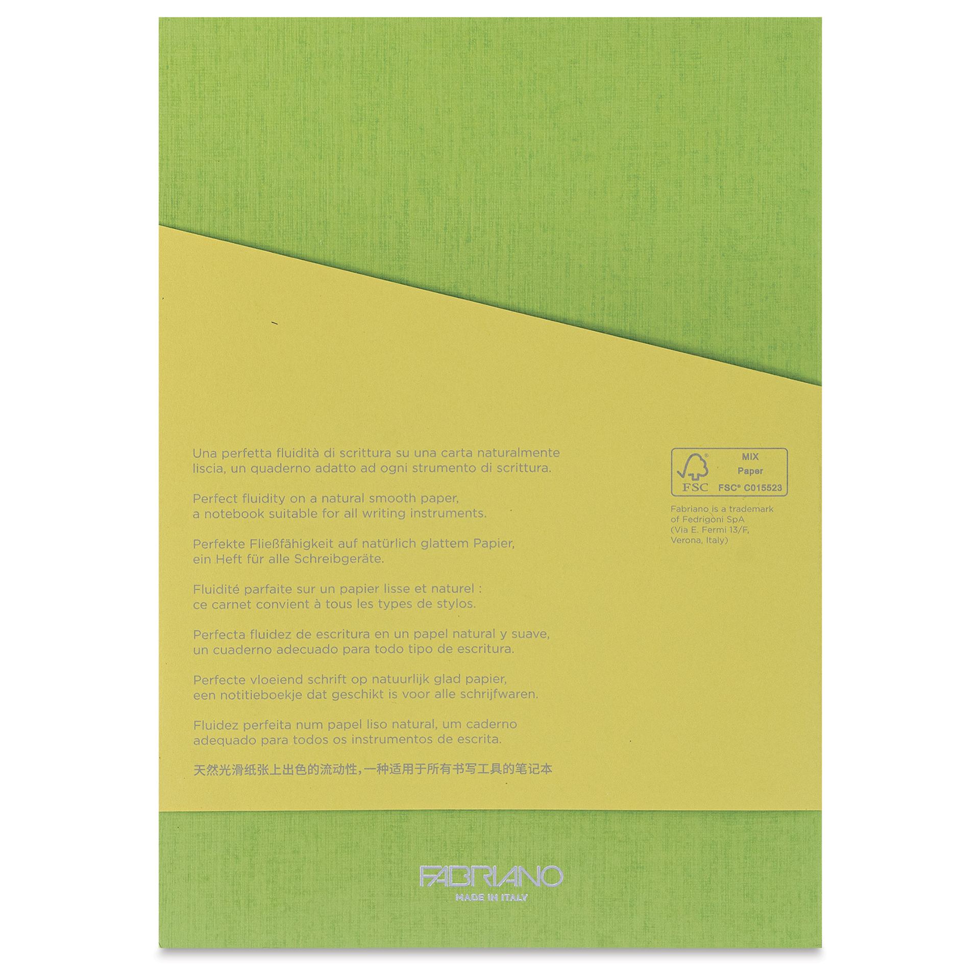 Fabriano Ecoqua Plus Glue-Bound Notebook - Lime, 5-4/5" x 8-1/4", Lined, back cover
