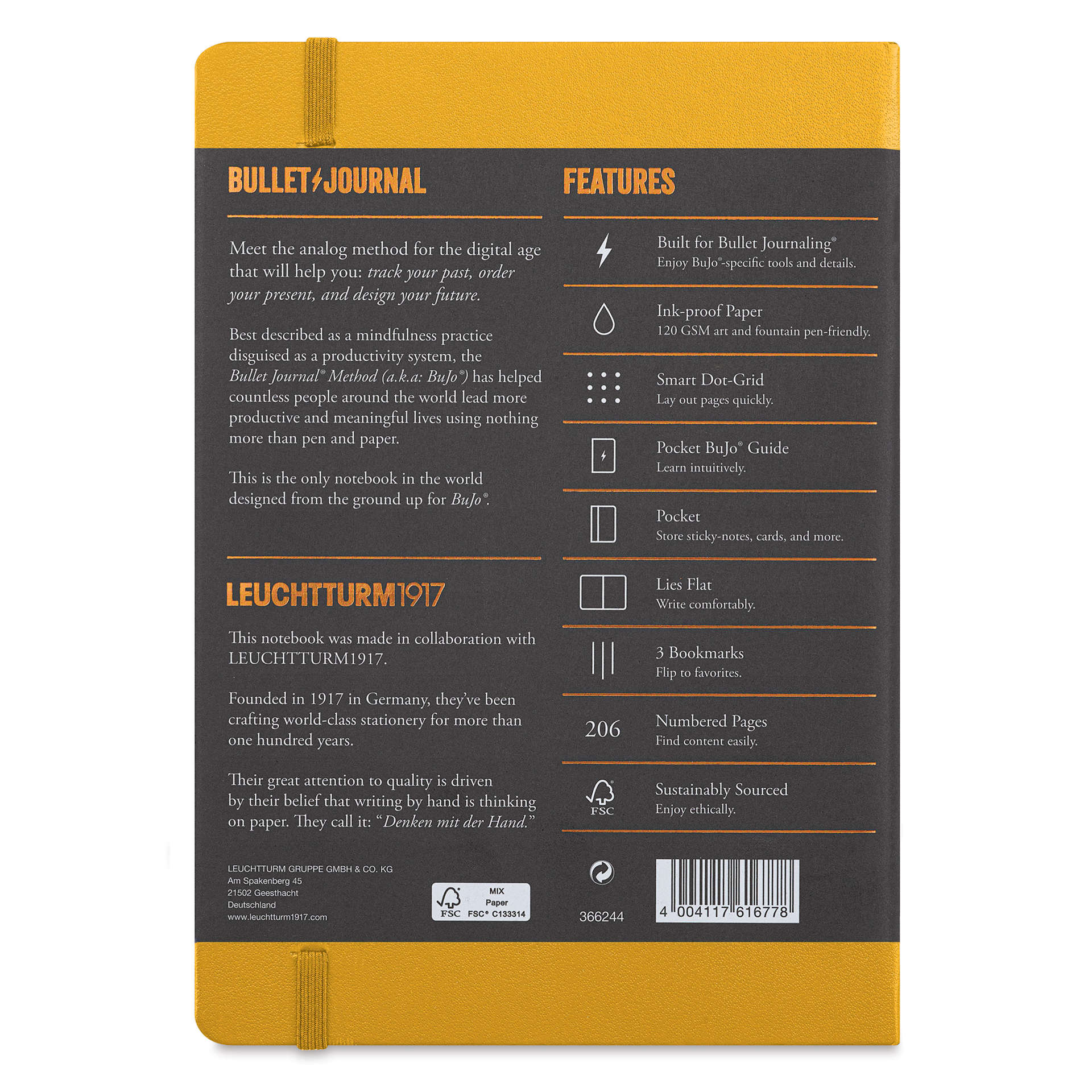 Leuchtturm1917 Bullet Journal Edition 2 - Yellow, 6" x 8", back