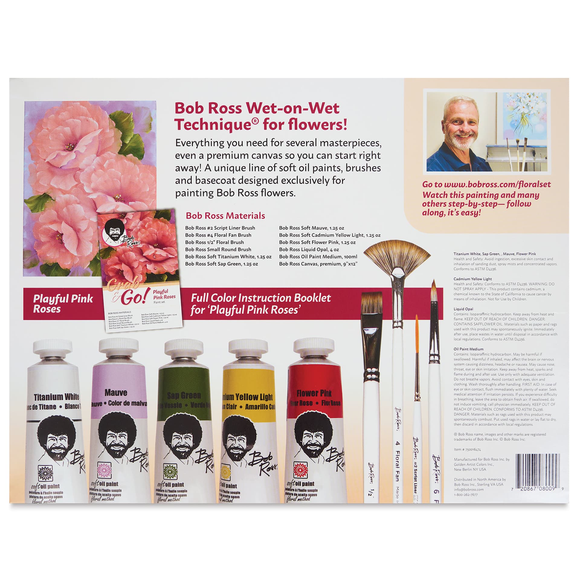Bob Ross Grab and Go Floral Paint Kit - Playful Pink Roses back of package