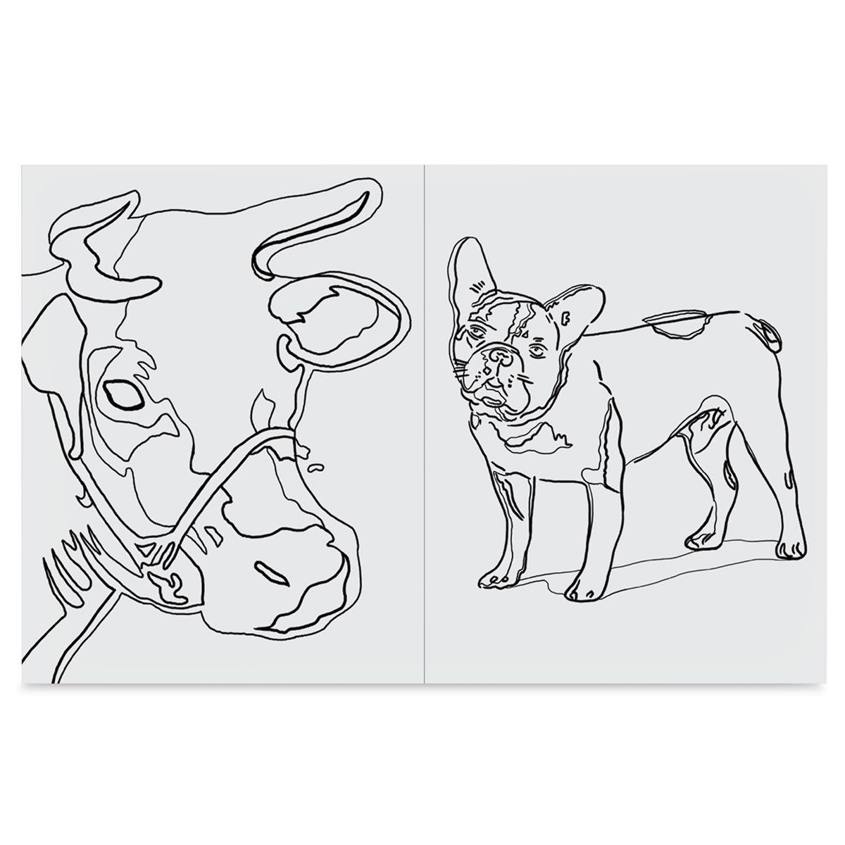Andy Warhol Coloring Book - Inside spread showing cow and dog