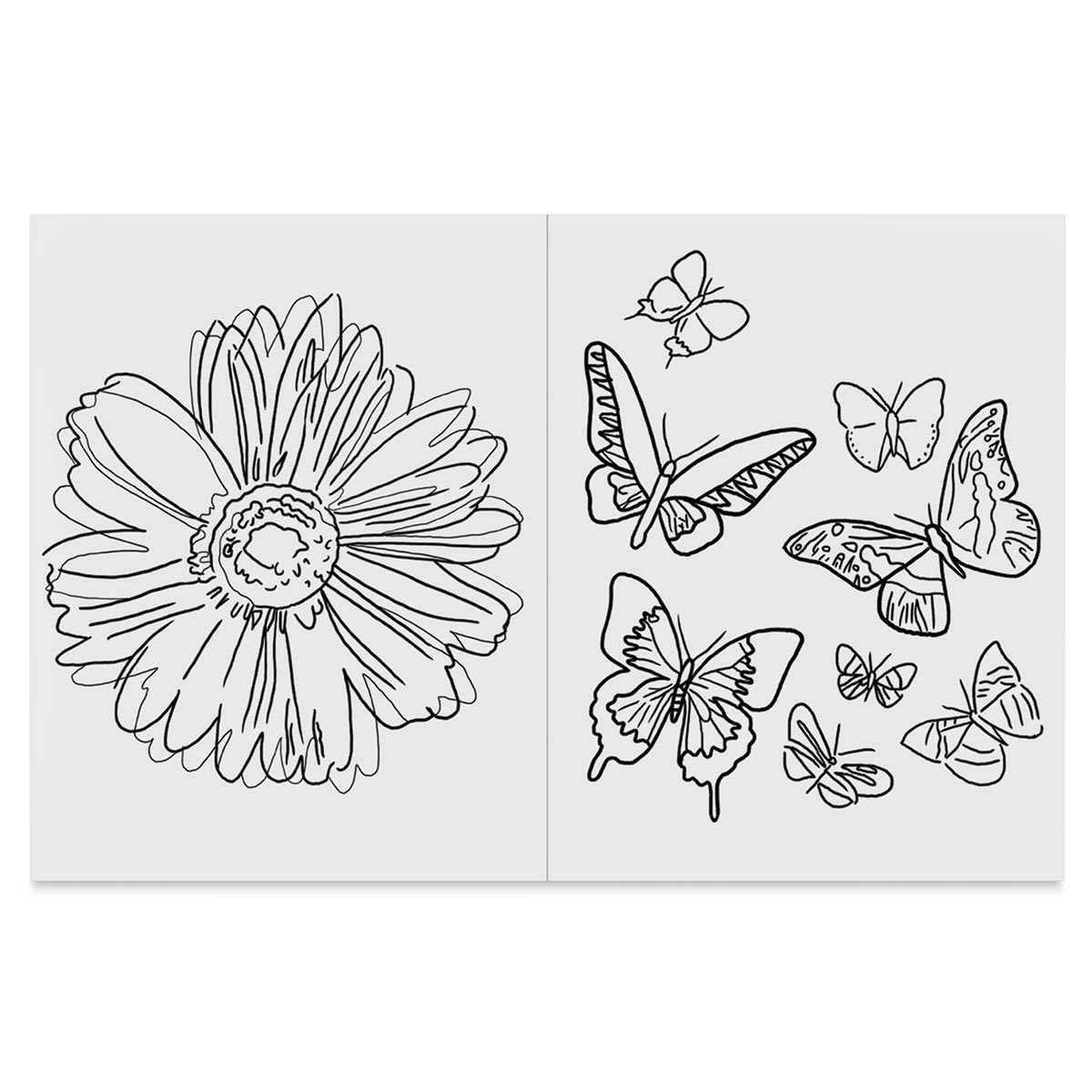 Andy Warhol Coloring Book - Inside spread featuring flowers and butterflies