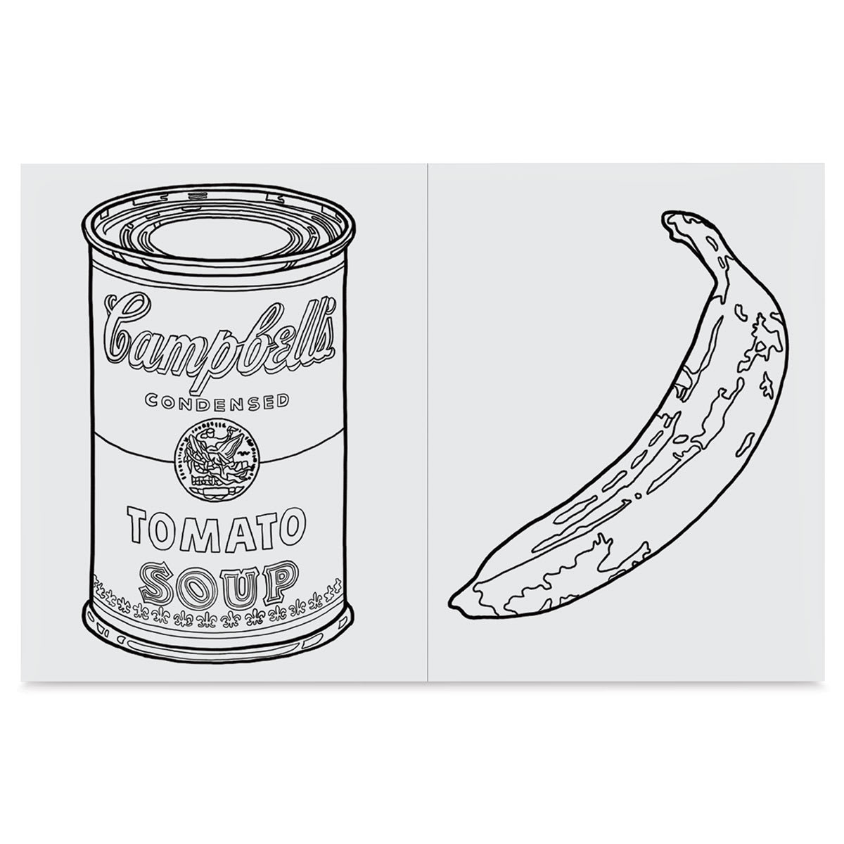 Andy Warhol Coloring Book - Inside spread showing soup can and banana