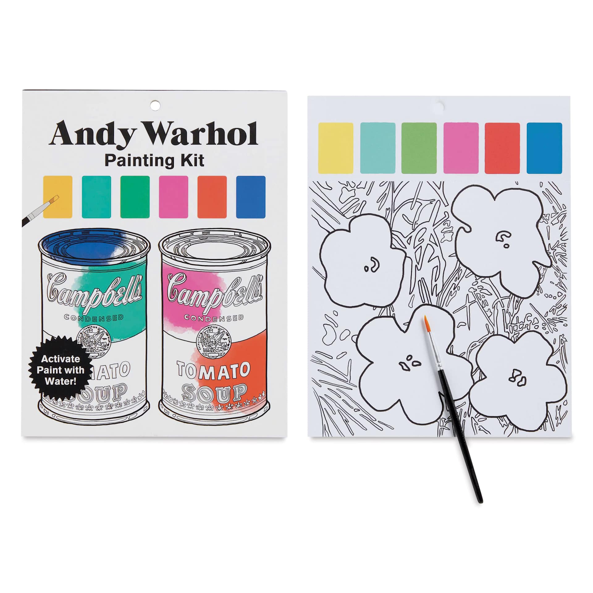 Mudpuppy Watercolor Paint-In Kit - Andy Warhol, front of packaging and open set