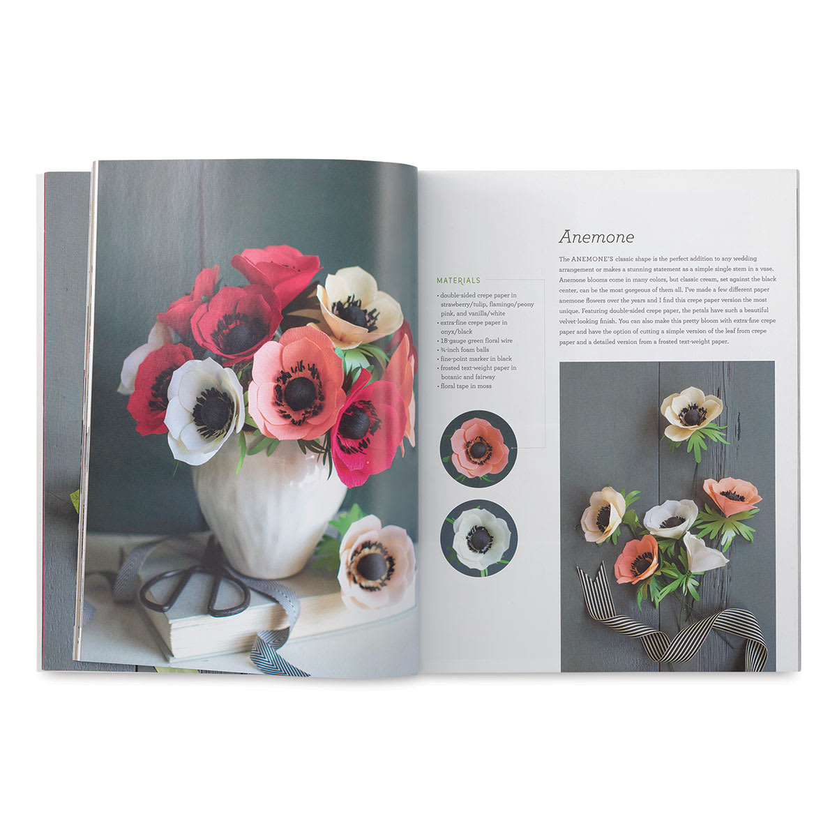 Crepe Paper Flowers - Inside spread on crafting Anemones