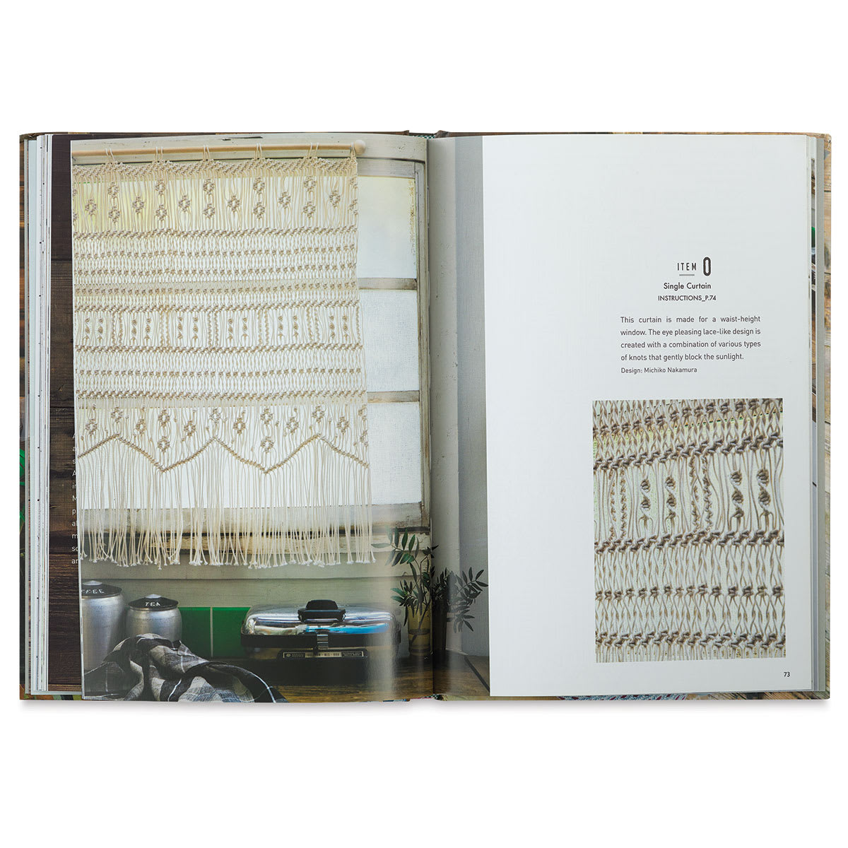 Macramé Décor - Spread showing crafted window curtain
