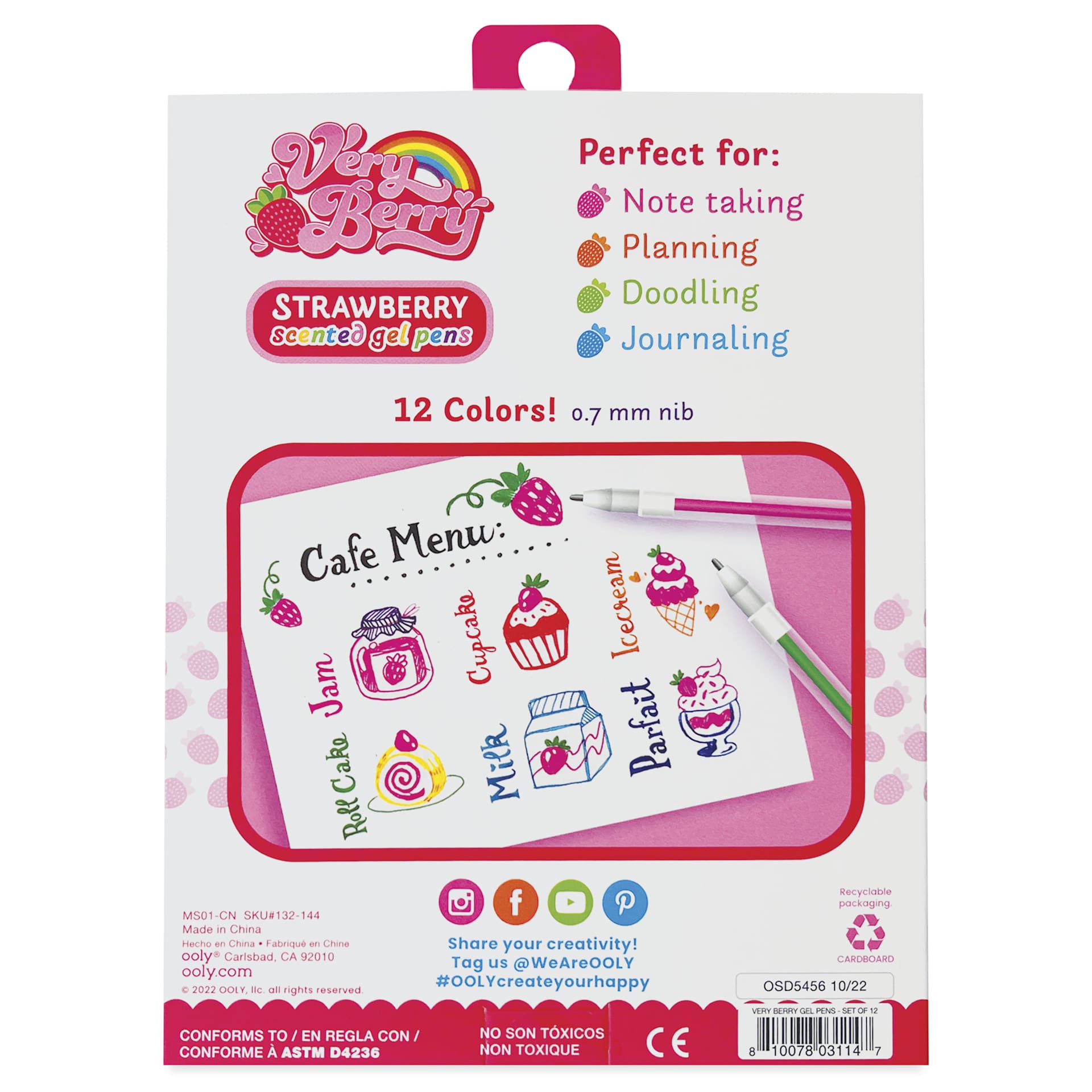 Ooly Very Berry Strawberry Scented Gel Pens, back of package