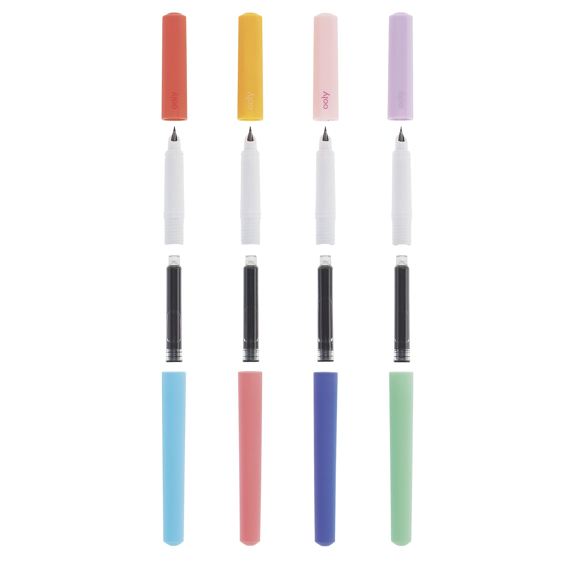 Ooly Fab Fountain Pen Set, pen components separated