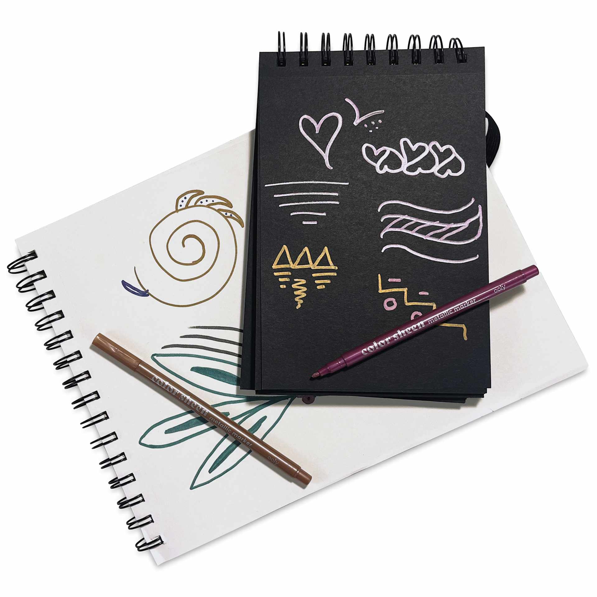 Ooly Color Sheen Metallic Markers - Set of 12, used on black and white paper