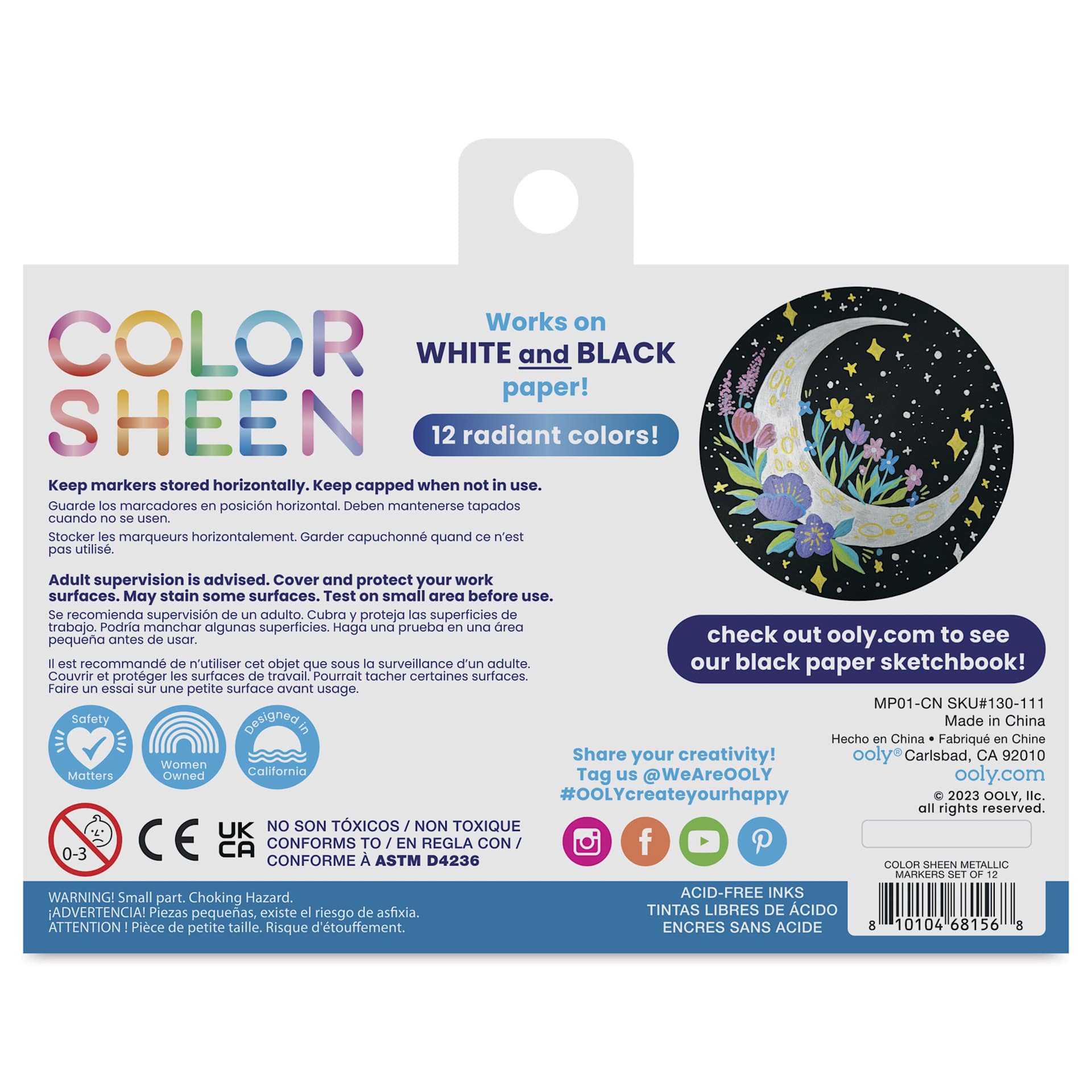 Ooly Color Sheen Metallic Markers - Set of 12, back of package