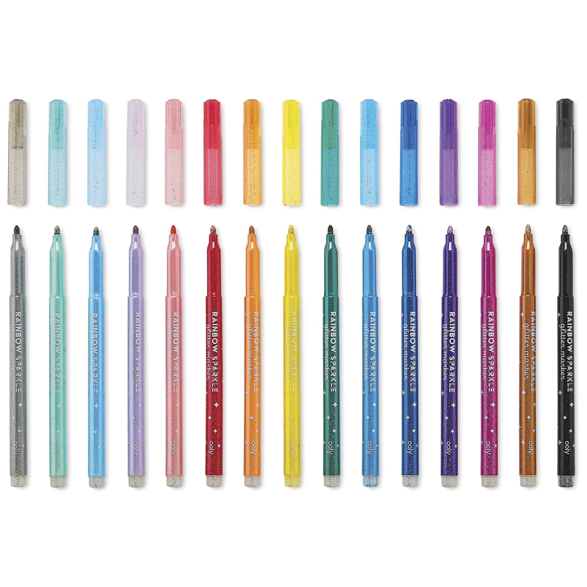 Ooly Rainbow Sparkle Glitter Marker Set - Assorted, Set of 15, caps off