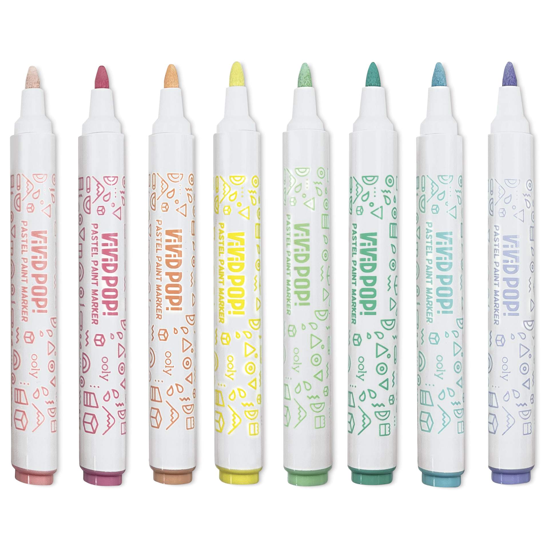 Ooly Vivid Pop! Water-Based Paint Marker Set - Pastel, Set of 8, caps off