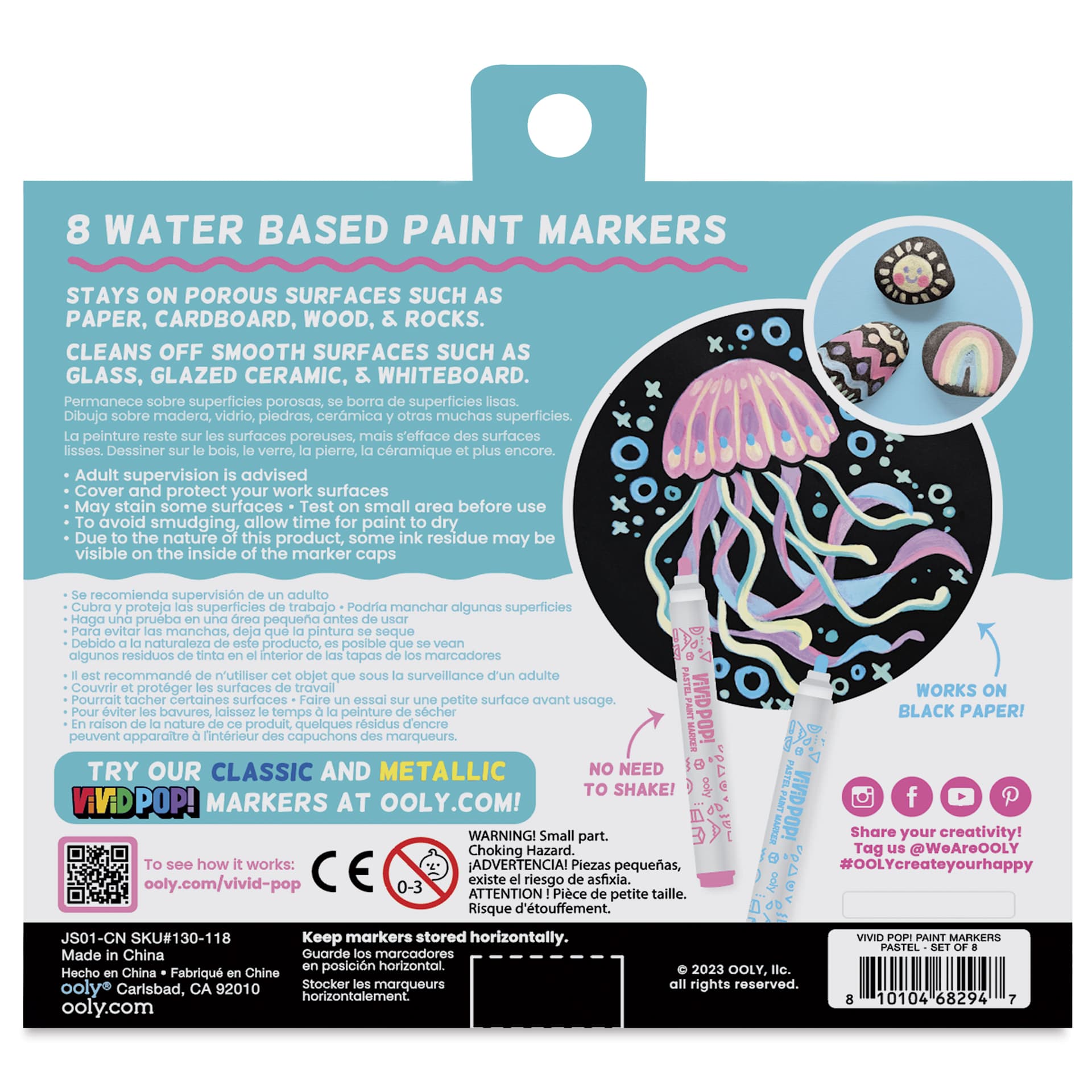 Ooly Vivid Pop! Water-Based Paint Marker Set - Pastel, Set of 8, out of package