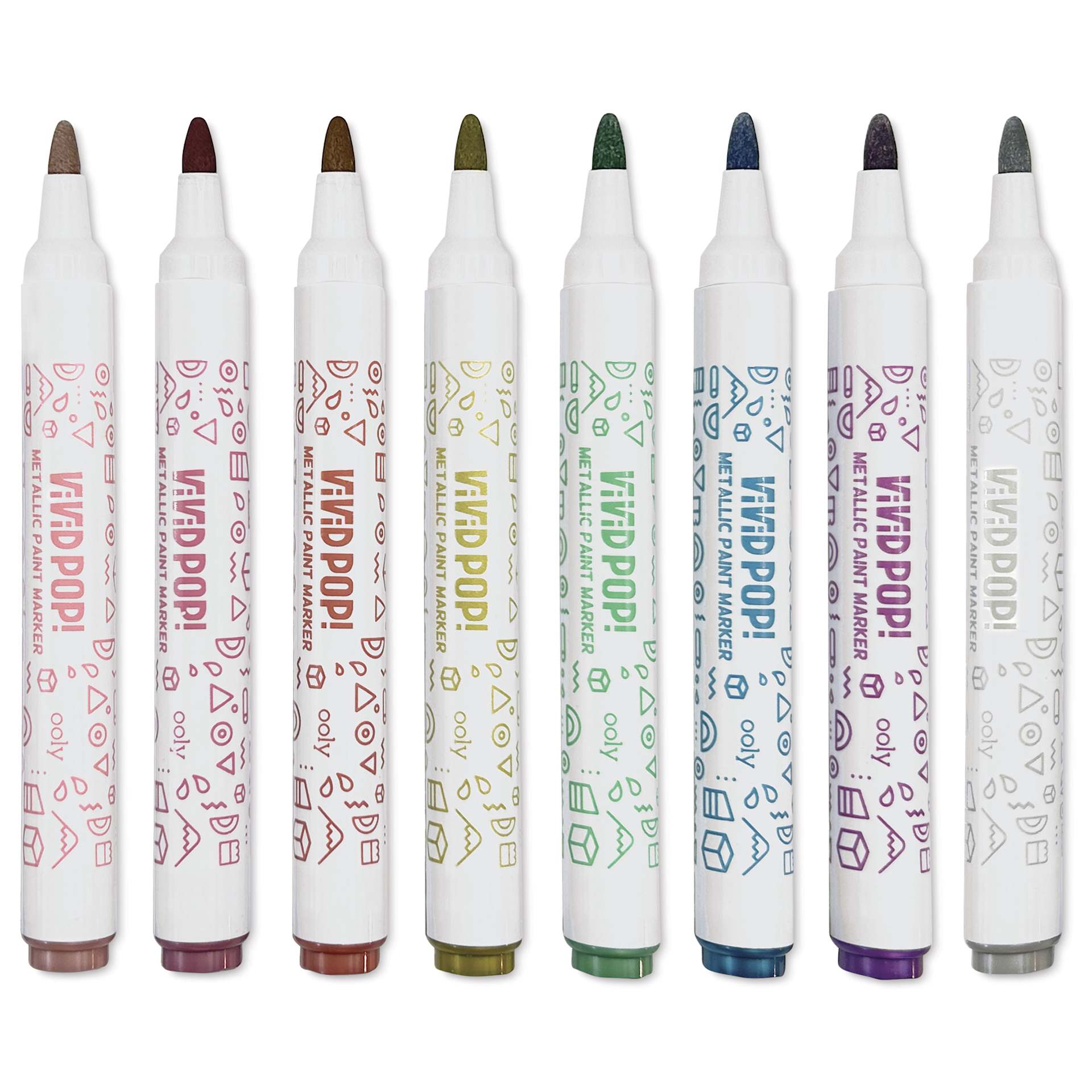Ooly Vivid Pop! Water-Based Paint Marker Set - Metallic, Set of 8, caps off
