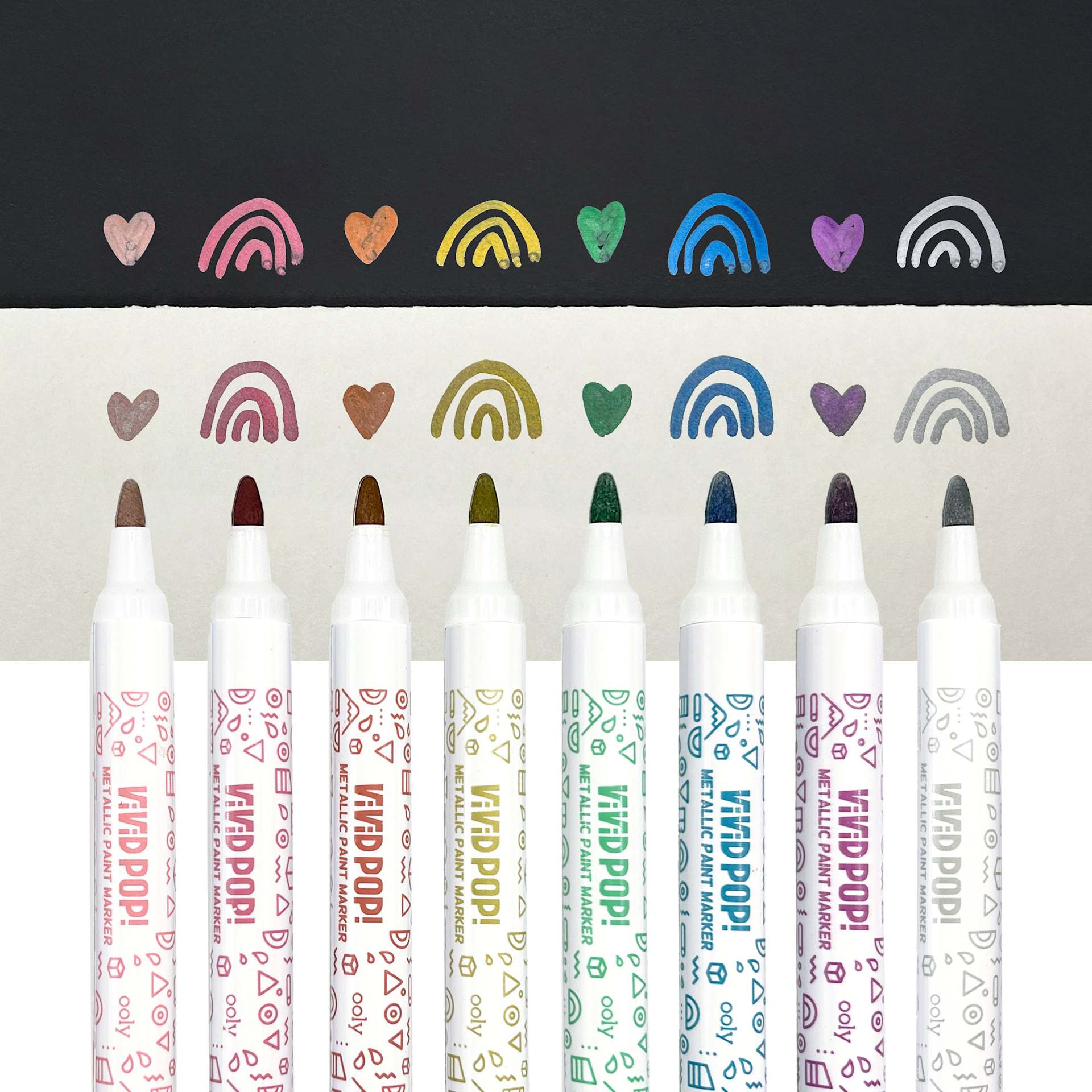 Ooly Vivid Pop! Water-Based Paint Marker Set - Metallic, Set of 8, swatches