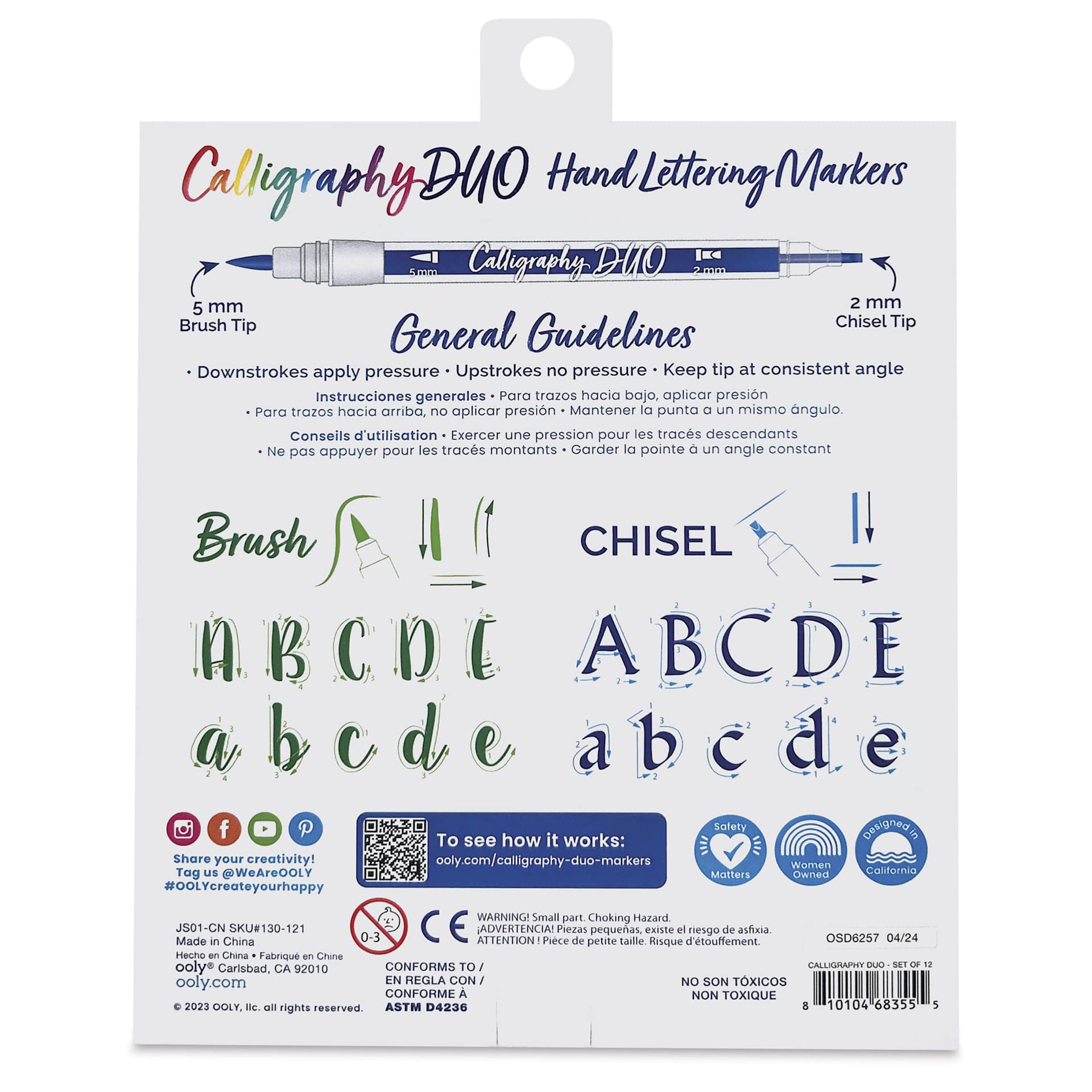 Ooly Calligraphy Duo Marker Set, back of package