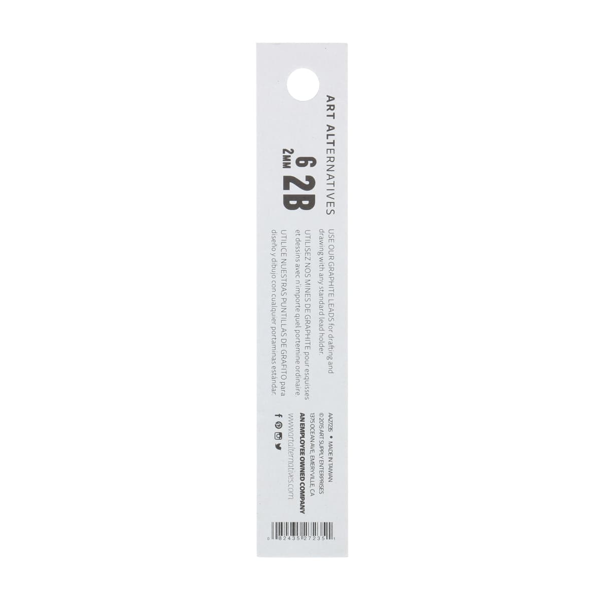 Art Alternatives Graphite Lead Refill - Pkg of 6, 2B, 2 mm back of packaging