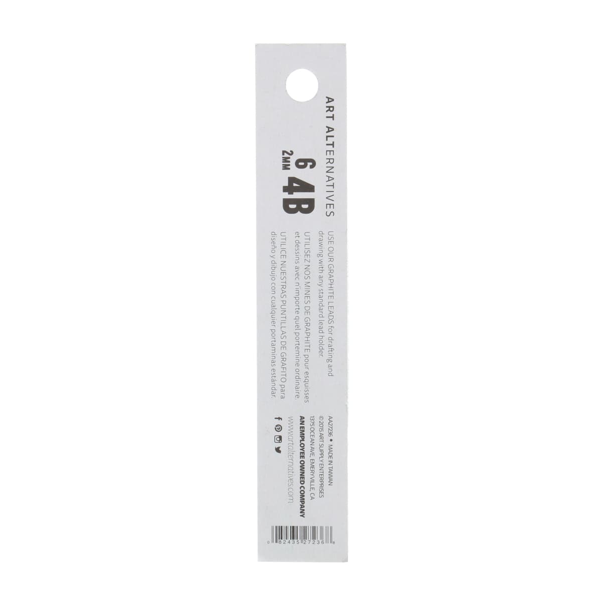 Art Alternatives Graphite Lead Refill - Pkg of 6, 4B, 2 mm back of package