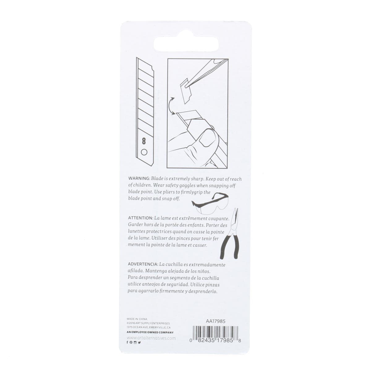 Art Alternatives Snap Off Blades - Pkg of 5, Heavy Duty, back of packaging