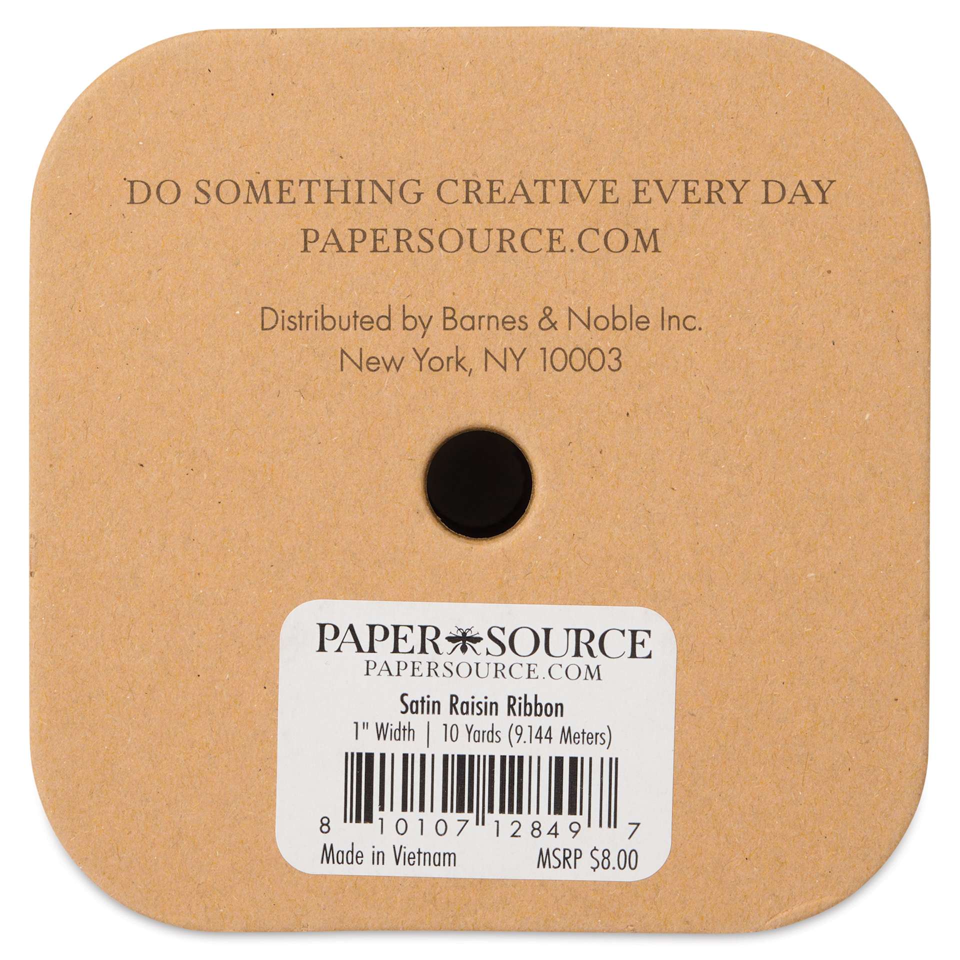 Paper Source Satin Ribbon - Raisin, 1" x 10 yds, back of package