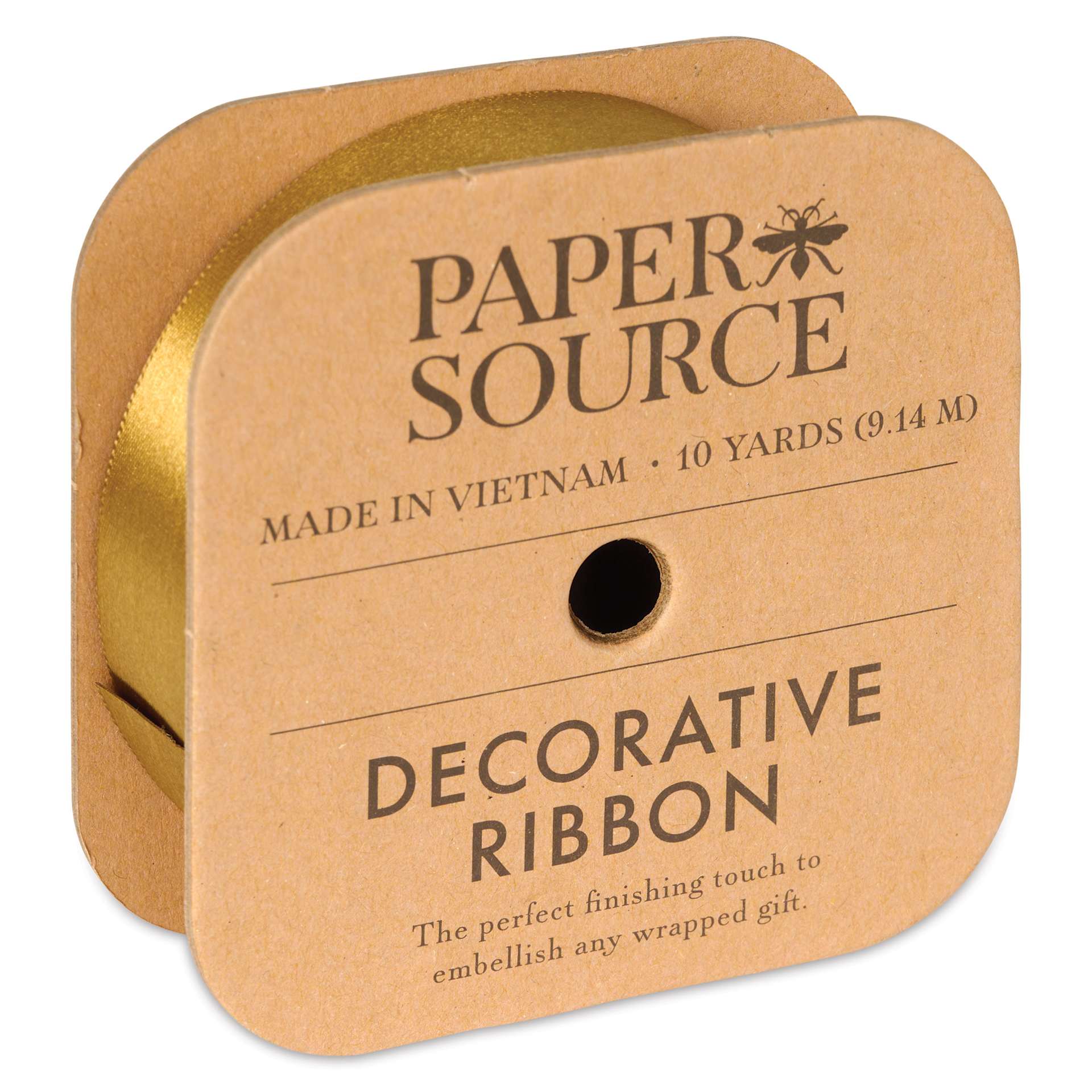 Paper Source Satin Ribbon - Antique Gold, 1" x 10 yds, side of package