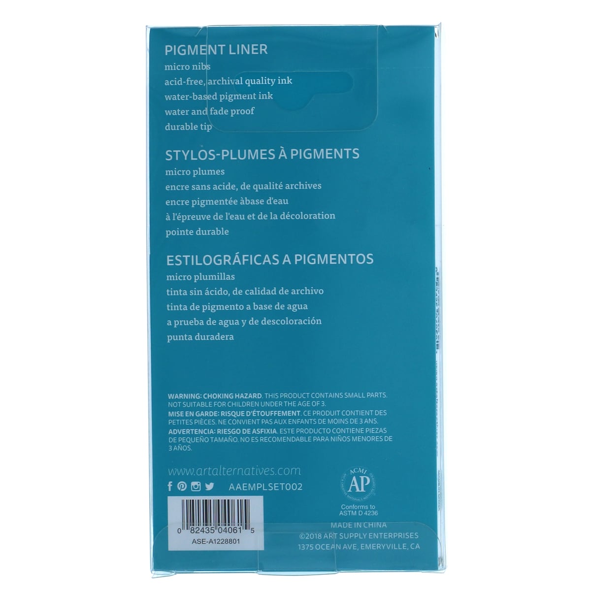 Art Alternatives Pigment Liner - Set of 6, Black, .05, .1, .3, .5, .7, 1 back of packaging