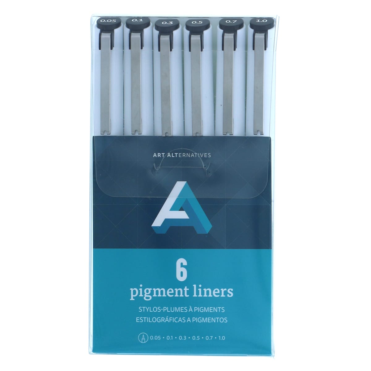Art Alternatives Pigment Liner - Set of 6, Black, .05, .1, .3, .5, .7, 1 front of packaging