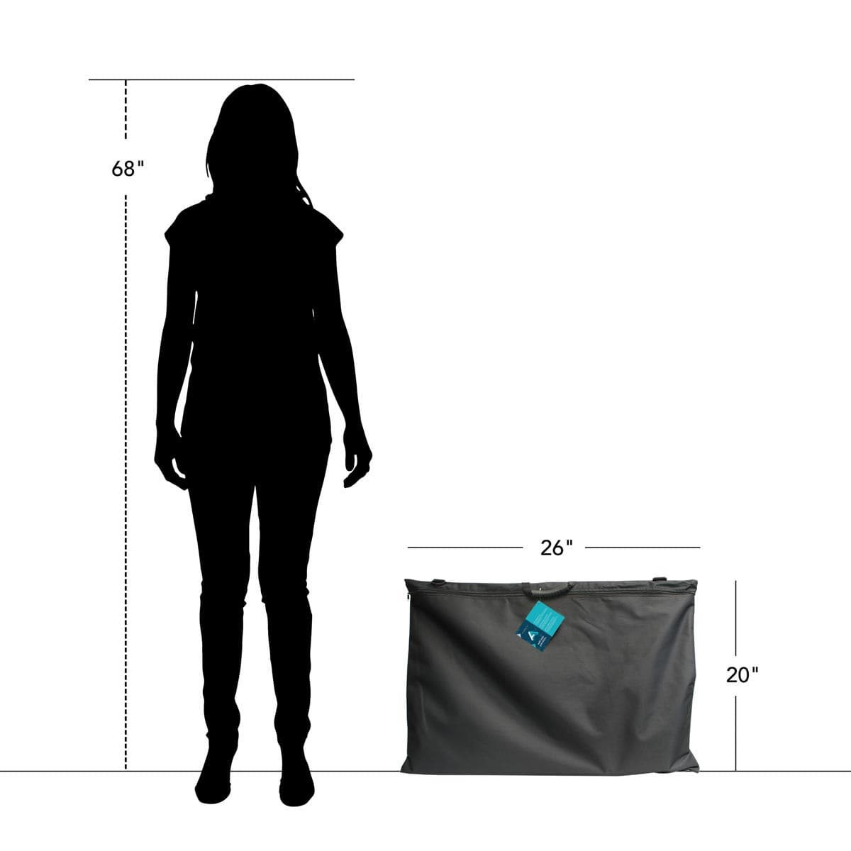 Art Alternatives Softside Portfolio  20" x 26" next to the silhouette of a 68" person