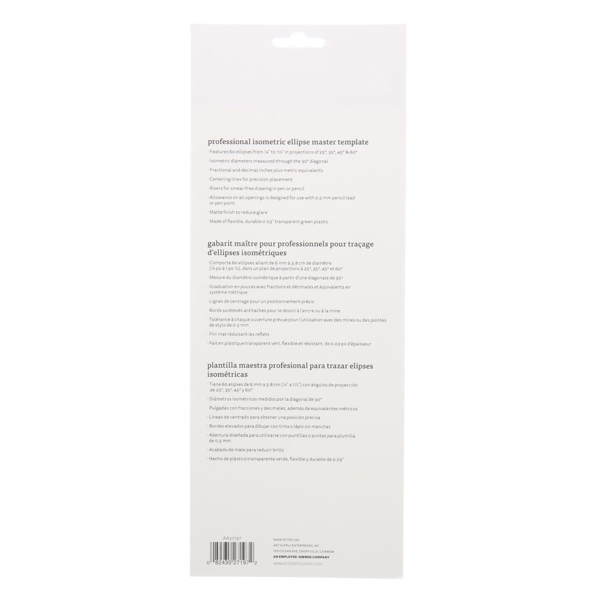 Art Alternatives Drafting Template - Isometric Ellipse Master back of packaging