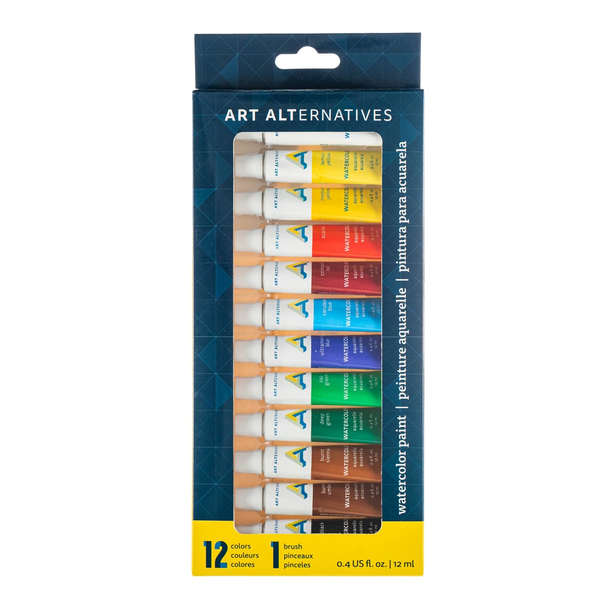 Art Alternatives Economy Watercolor Tubes - Set of 12 with Brush, 12 ml front of package