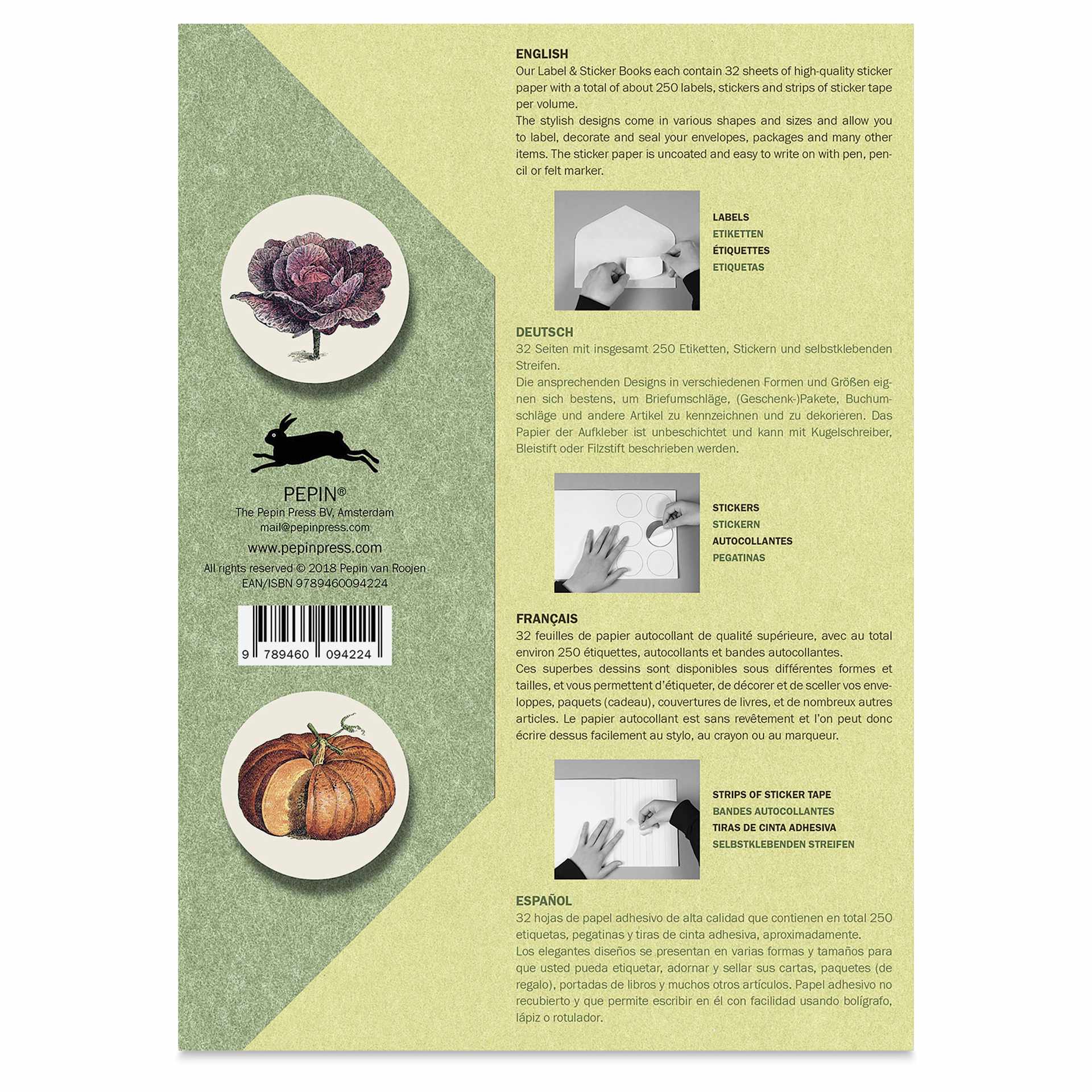 Pepin Press Label, Sticker & Tape Book - Natural History, 6-1/2" x 9-1/2", back cover