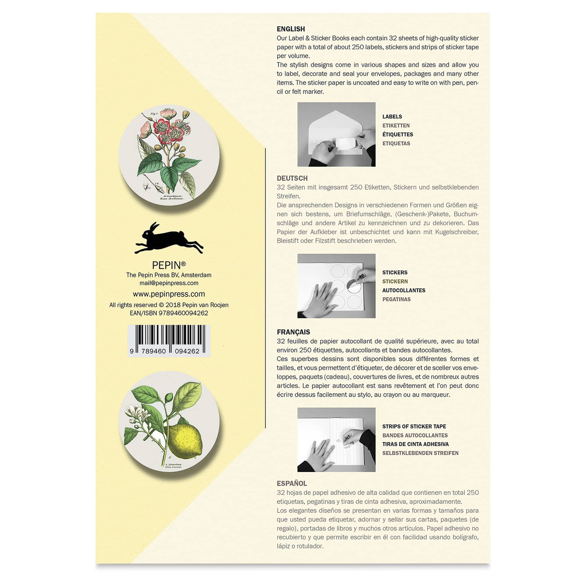 Pepin Press Label, Sticker & Tape Book - Flora, 6-1/2" x 9-1/2", back cover