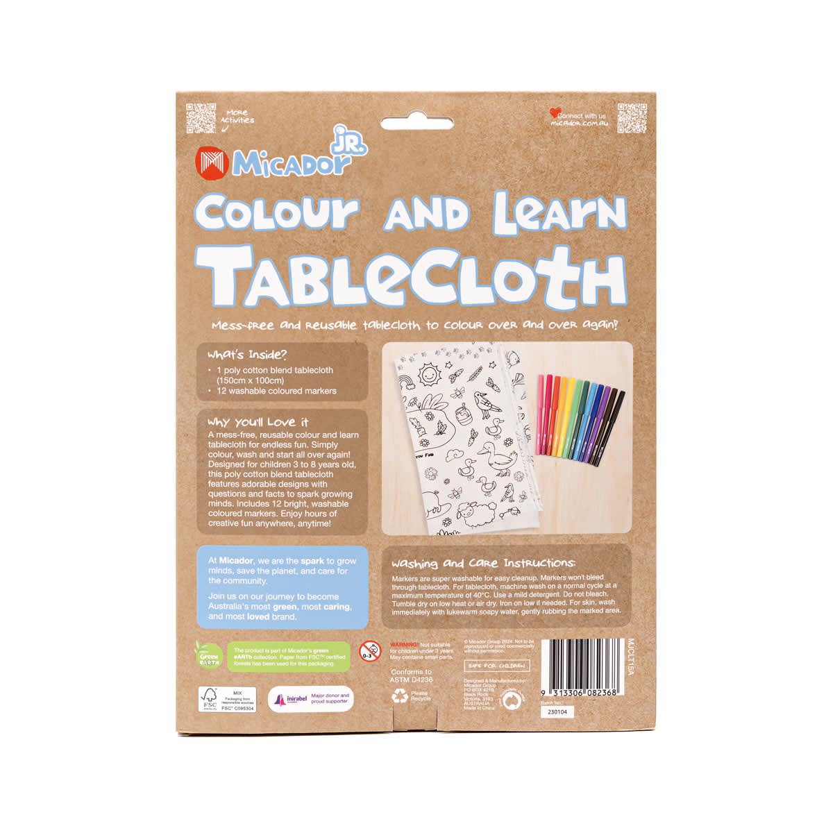 Colour and Learn Tablecloth Pack Micador jR. Tablecloth - For ages 3 and up.