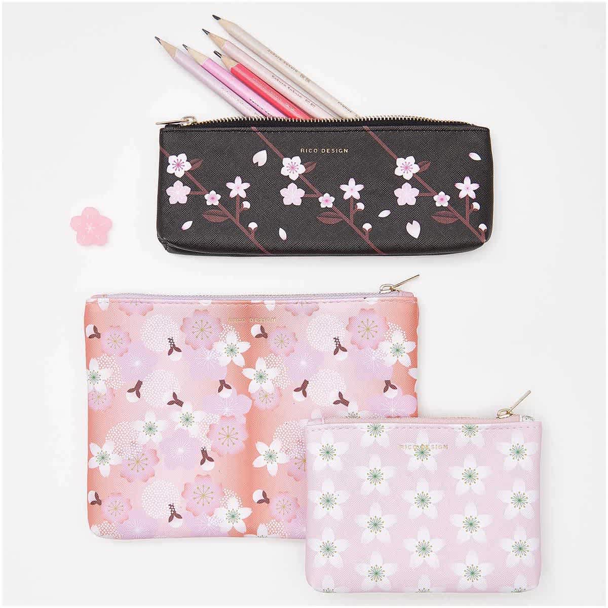 Pencil Cases Sakura Flowers - Black