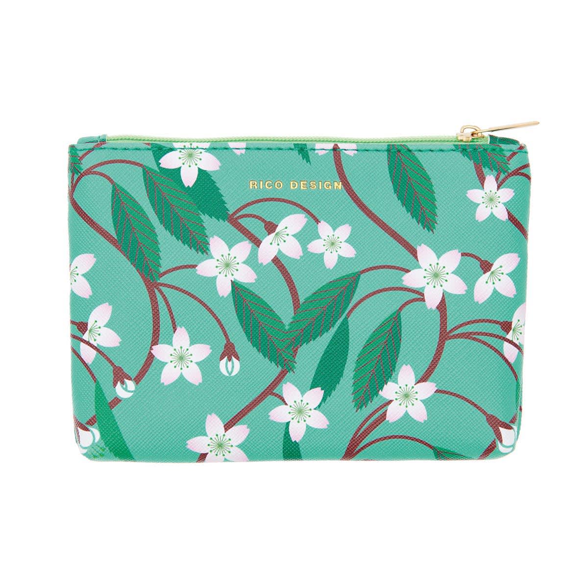 Zipper Pouches Medium - Cherry Blossoms, Green
