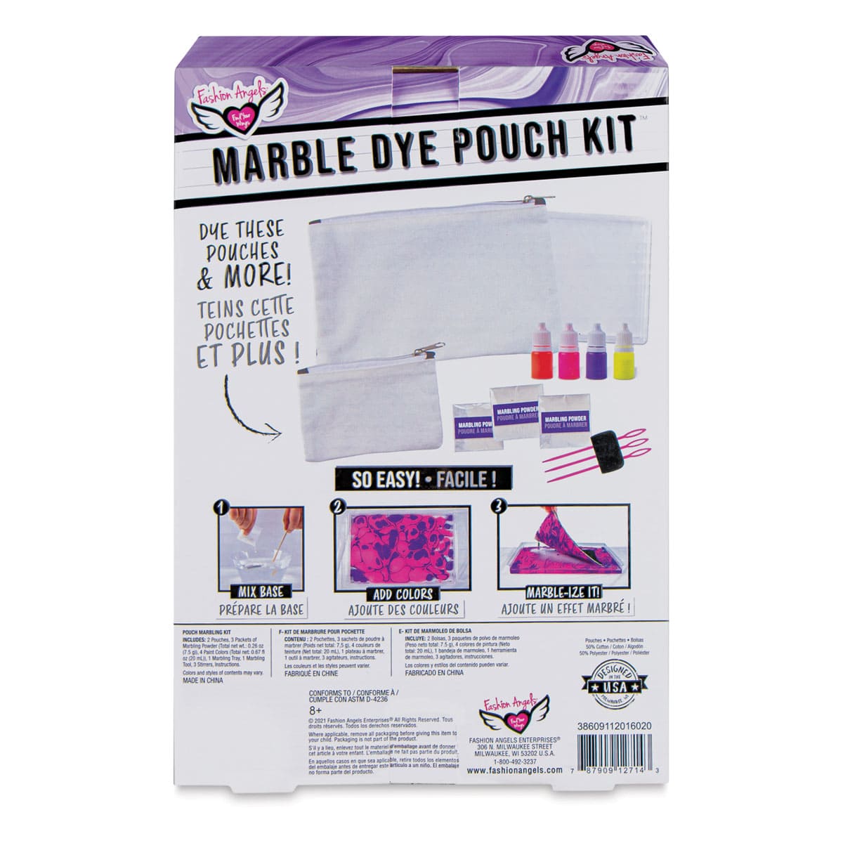 Fashion Angels Marble Dye Pouch Kit (back of packaging)