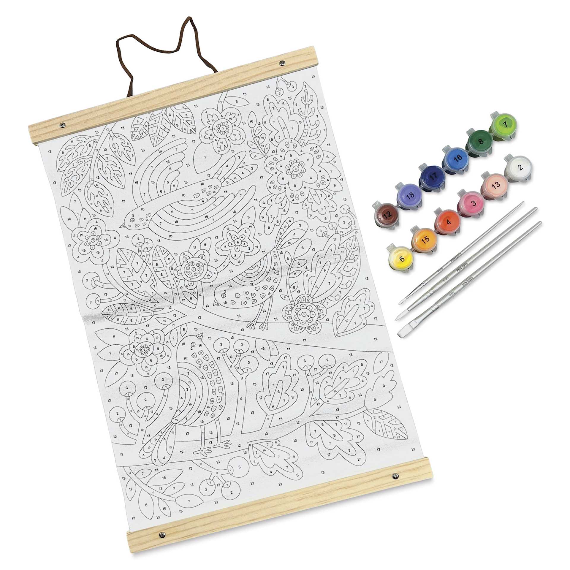 Ooly Paintology Paint-By-Number Canvas Kit - Blue Birds, kit contents