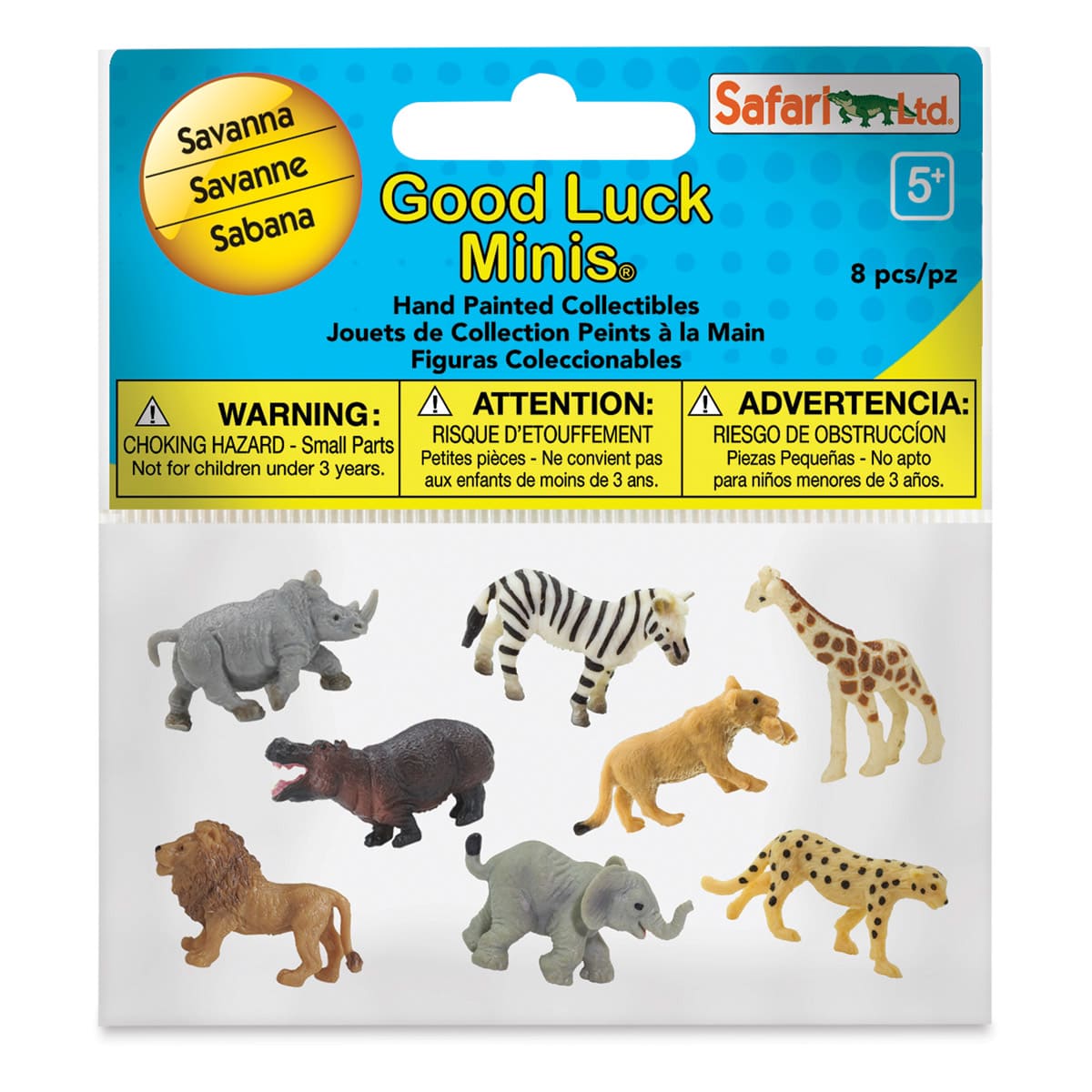 Safari Ltd Good Luck Minis Fun Packs- Savanna animals package, front view