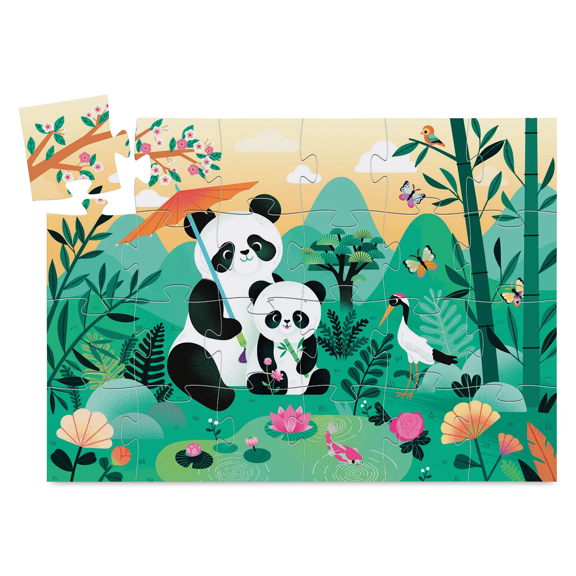 Djeco Silhouette Puzzle - Top view of Leo the Panda finished puzzle with one piece removed