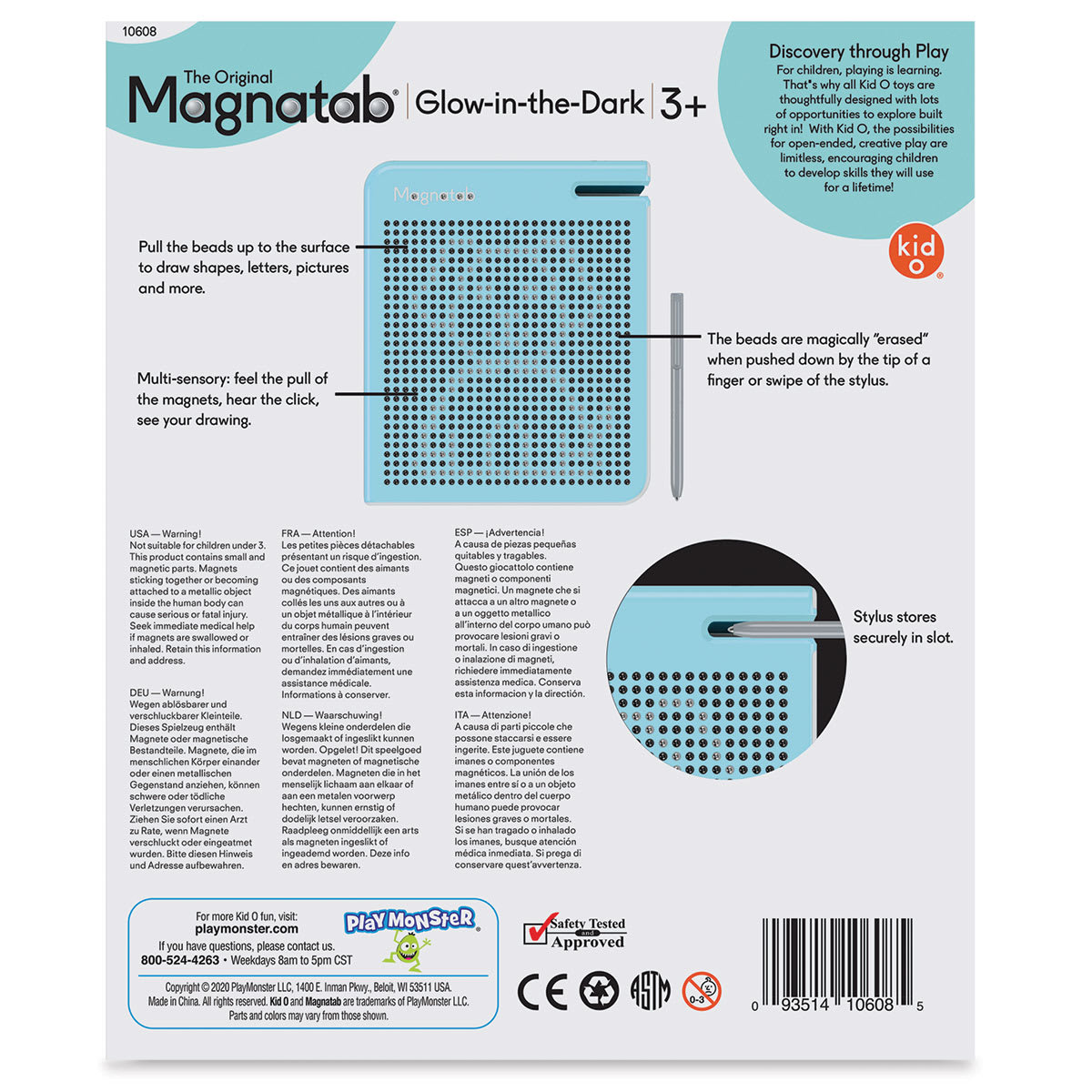 Kid O Glow-in-the-Dark Magnatab, Back of Box