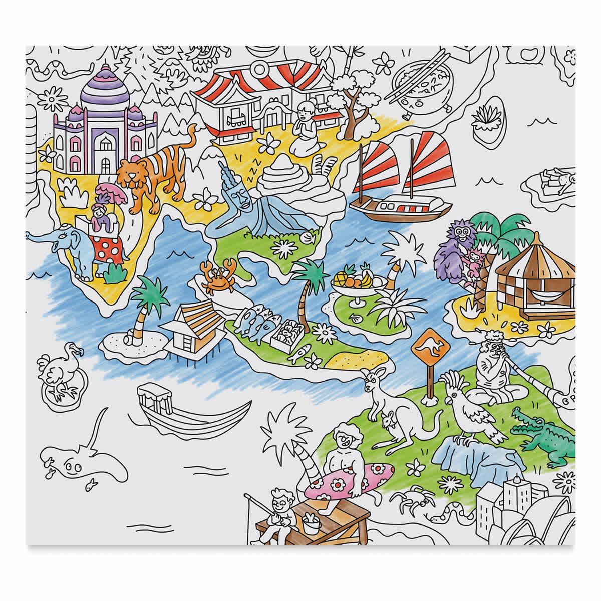 Omy Atlas Giant Coloring Poster (smaller section partially colored)