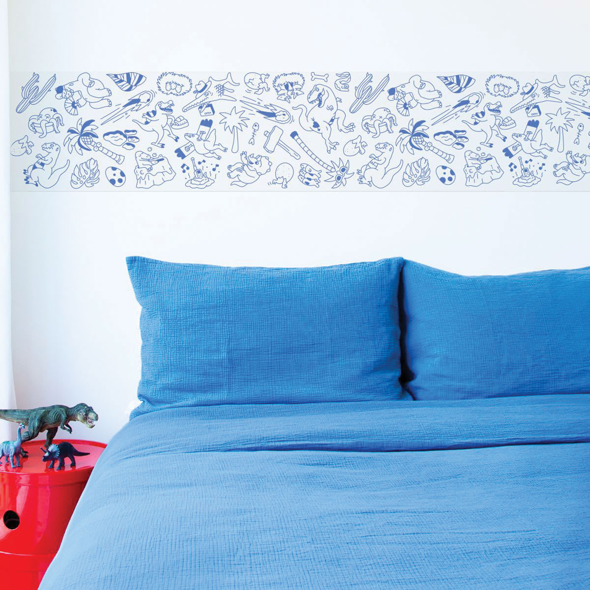 Omy Stick-It Adhesive Dinos Coloring Roll (applied to wall above bed)