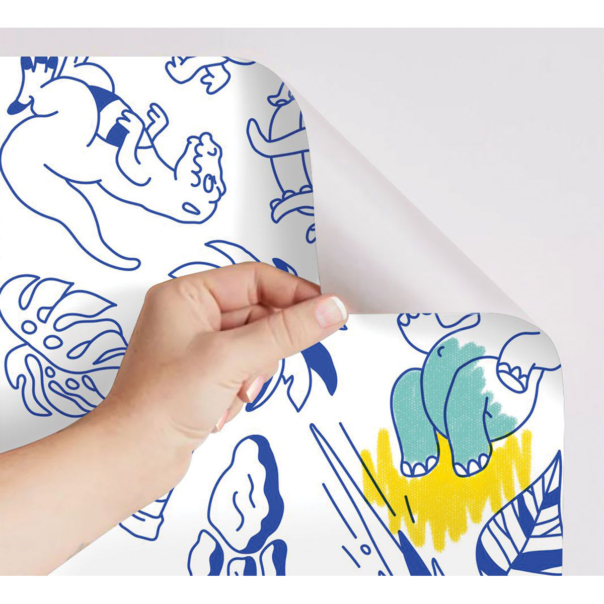 Omy Stick-It Adhesive Dinos Coloring Roll (colored with green and yellow) 