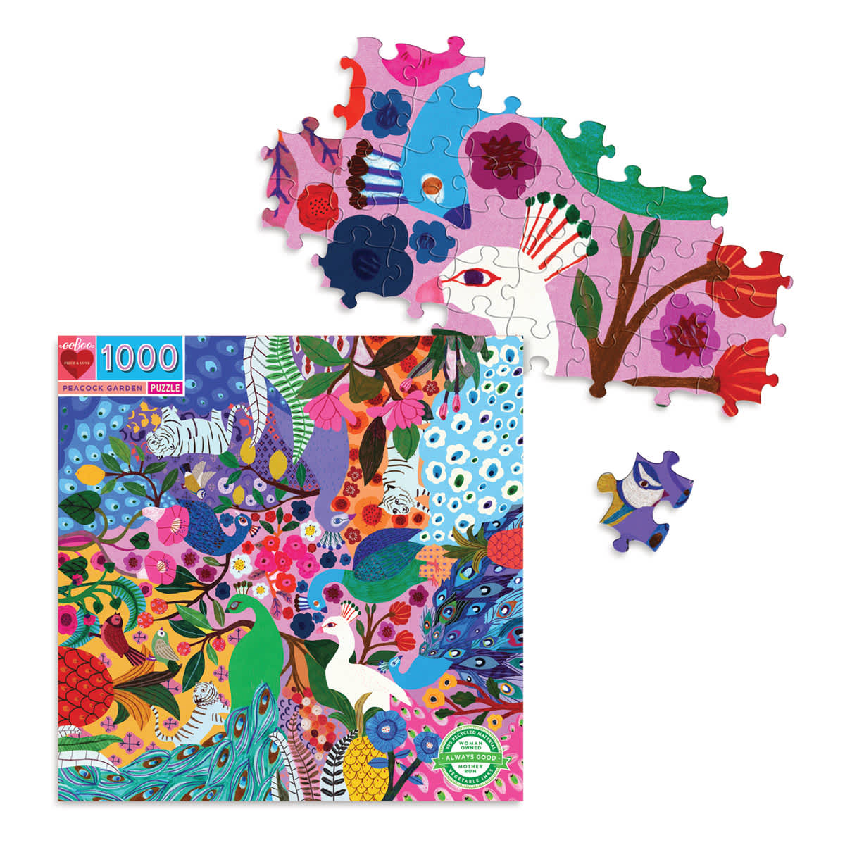 Eeboo Peacock Garden Puzzle Pieces with Box