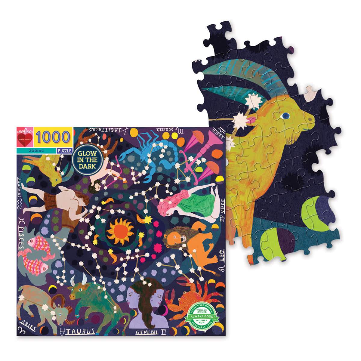 Eeboo Zodiac Glow-in-the-Dark Puzzle Pieces and Box