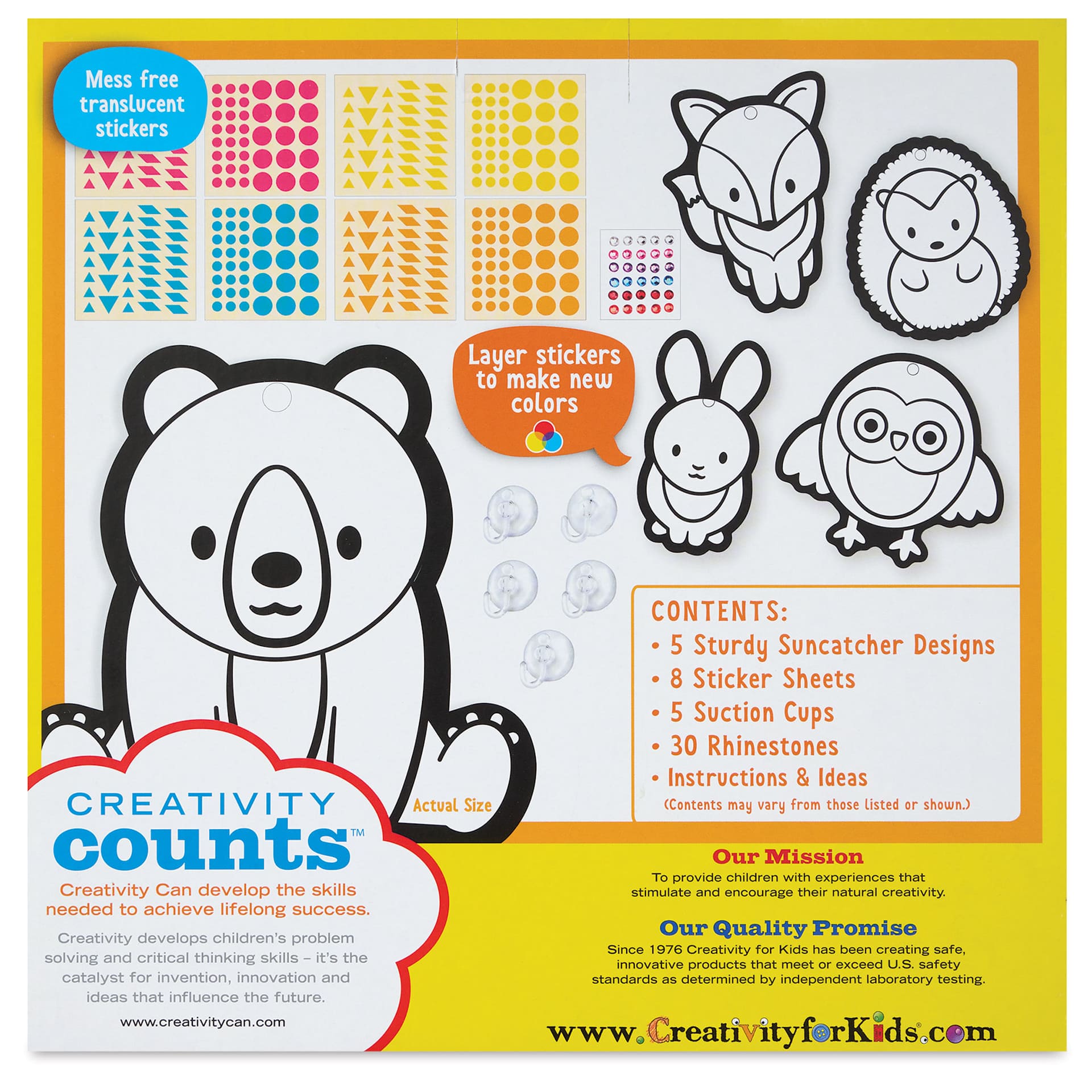 Creativity for Kids Sticker Suncatchers Kit, back of the packaging 
